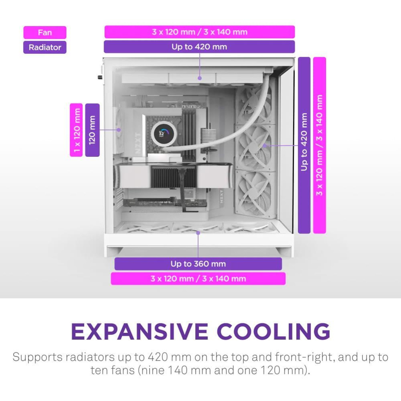 Корпус NZXT H9 Flow Tempered Glass без БП White (CM-H92FW-01)
