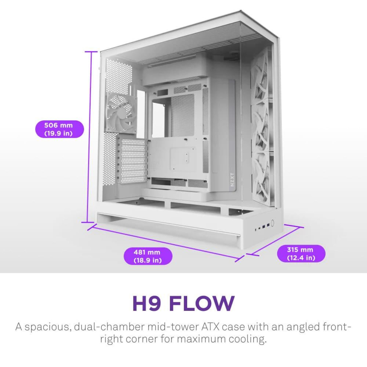 Корпус NZXT H9 Flow Tempered Glass без БП White (CM-H92FW-01)