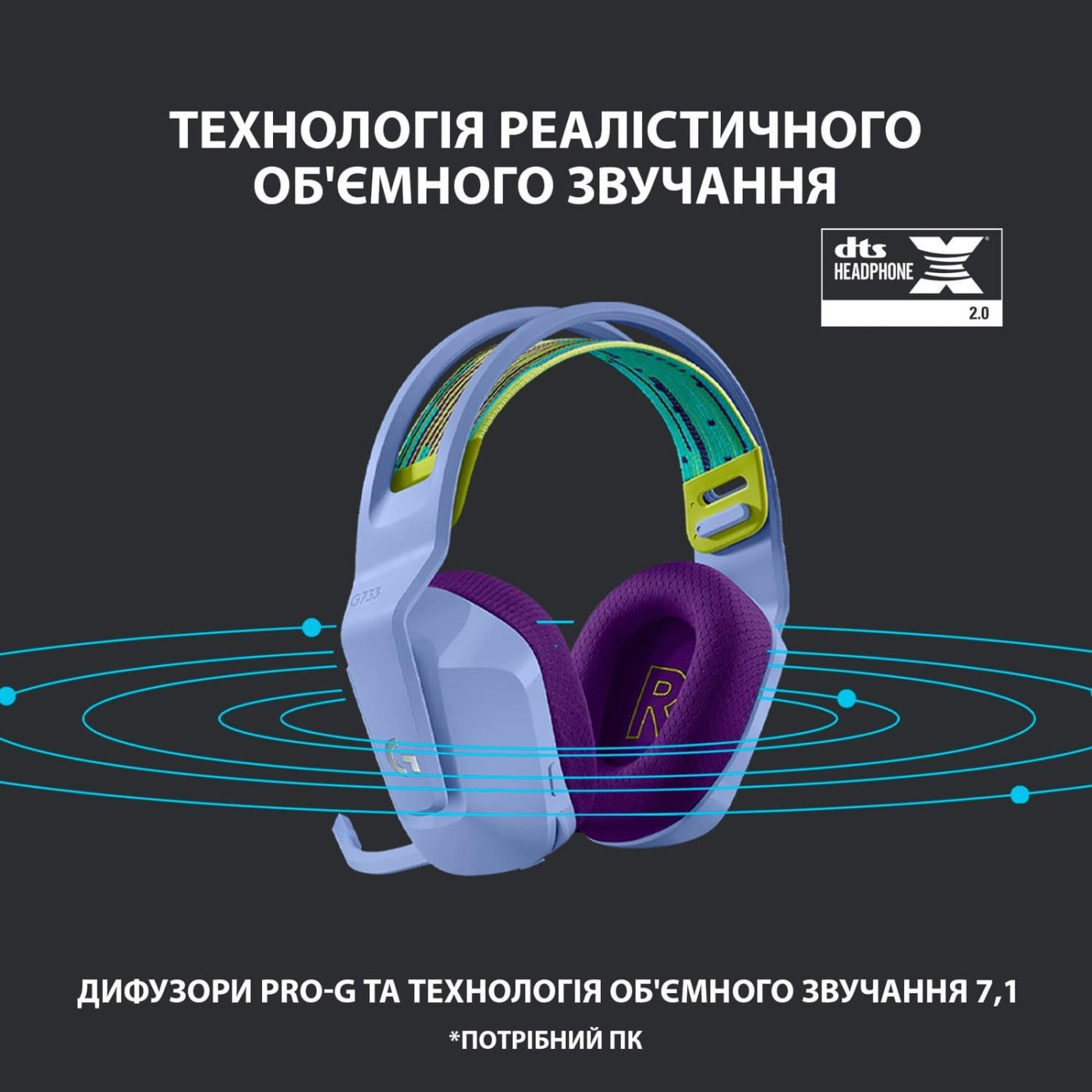 Бездротова гарнітура Logitech G733 Lightspeed Wireless RGB Liliac (981-000890)