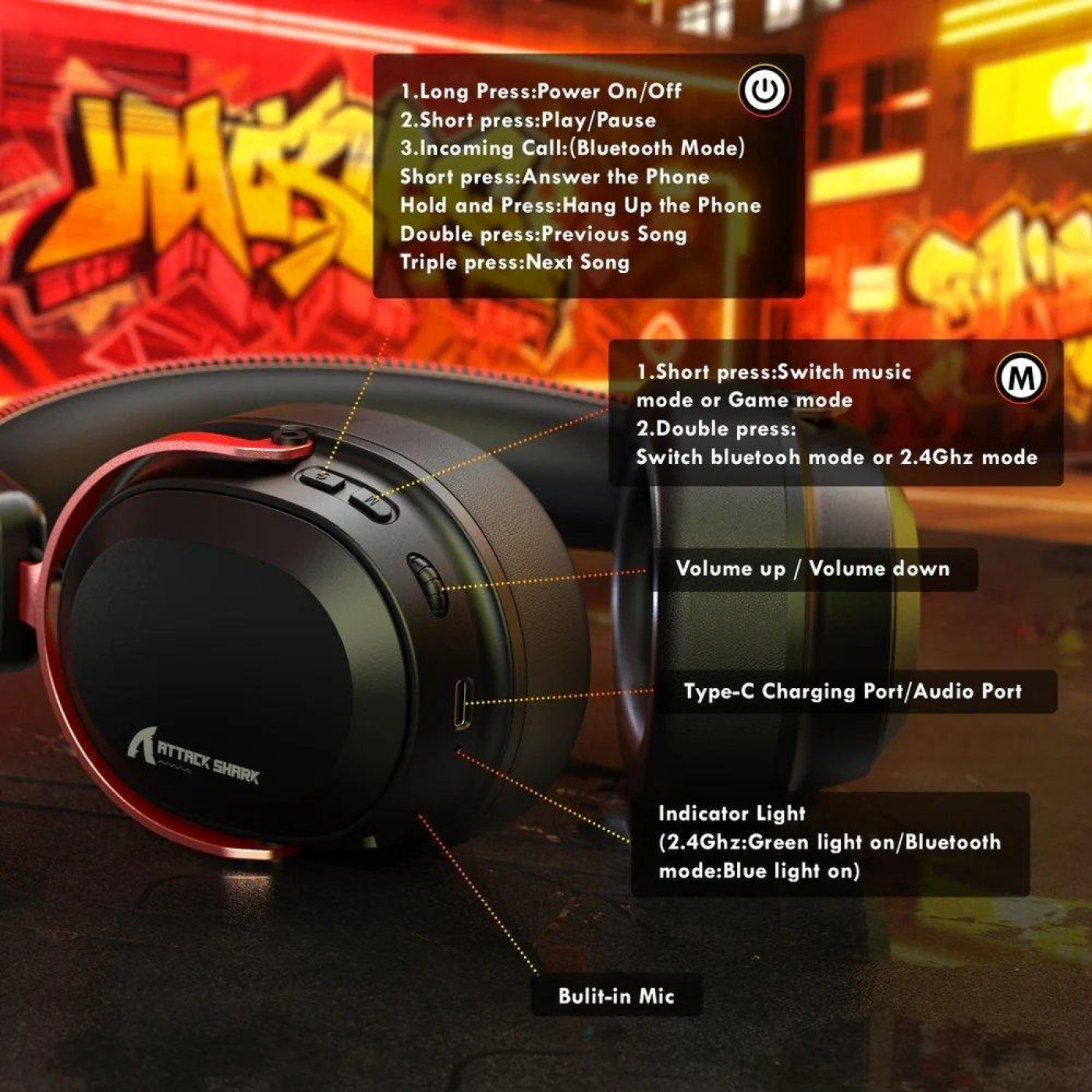 Игровая гарнитура Attack Shark L30 Pro Wireless (AS-6979033730137-BR) Black/Red (G-000003991)