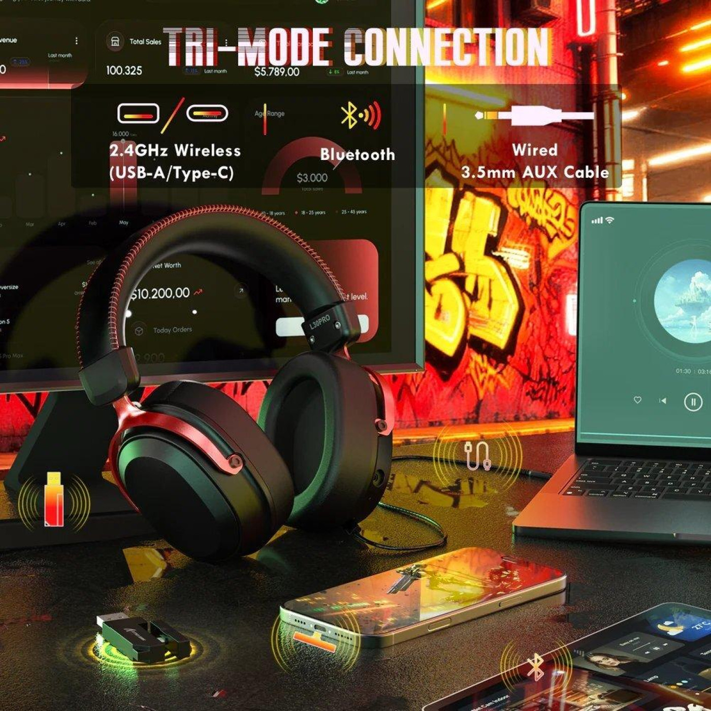 Игровая гарнитура Attack Shark L30 Pro Wireless (AS-6979033730137-BR) Black/Red (G-000003991)