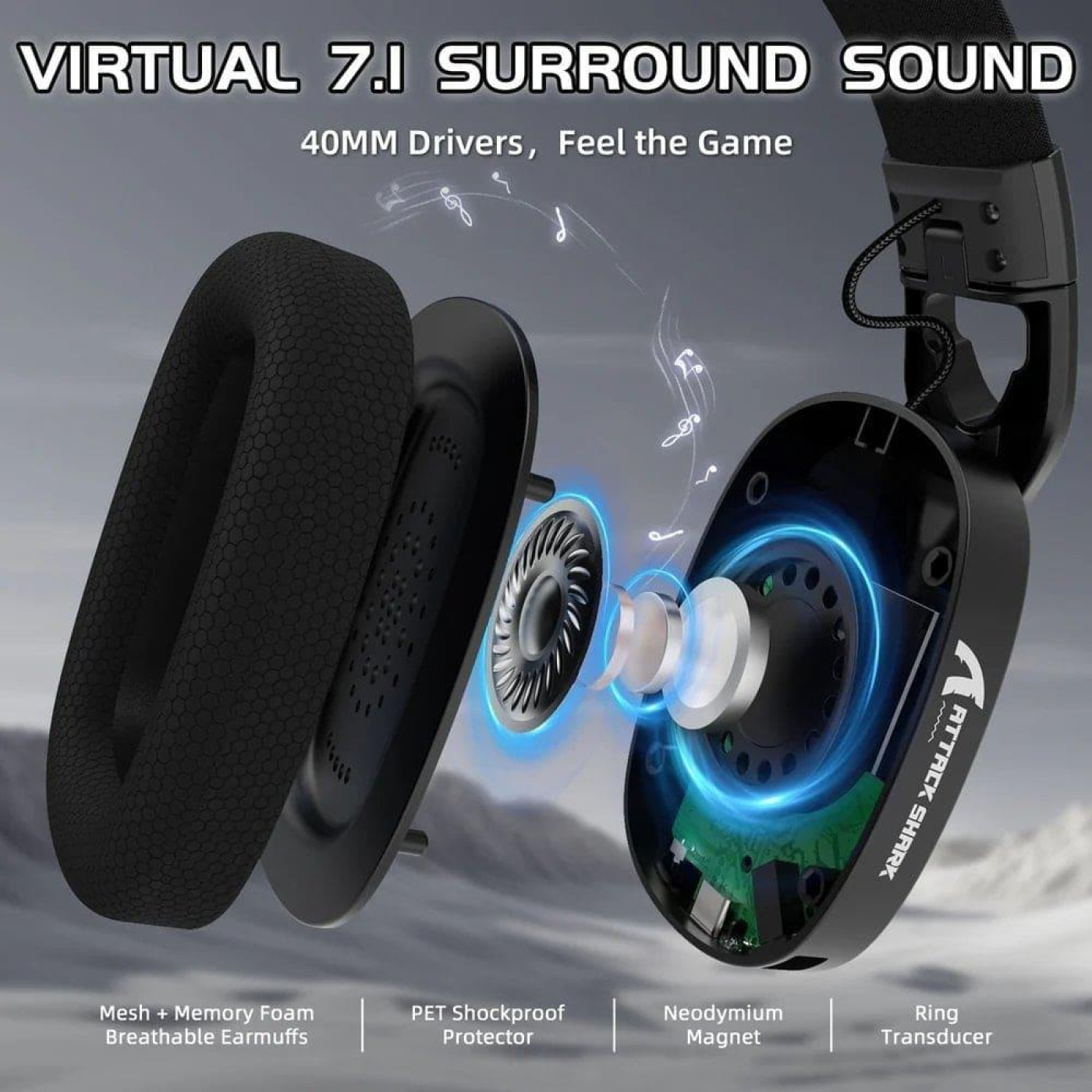 Игровая гарнитура Attack Shark L90 Wireless (AS-L90-B) Black (G-000003711)
