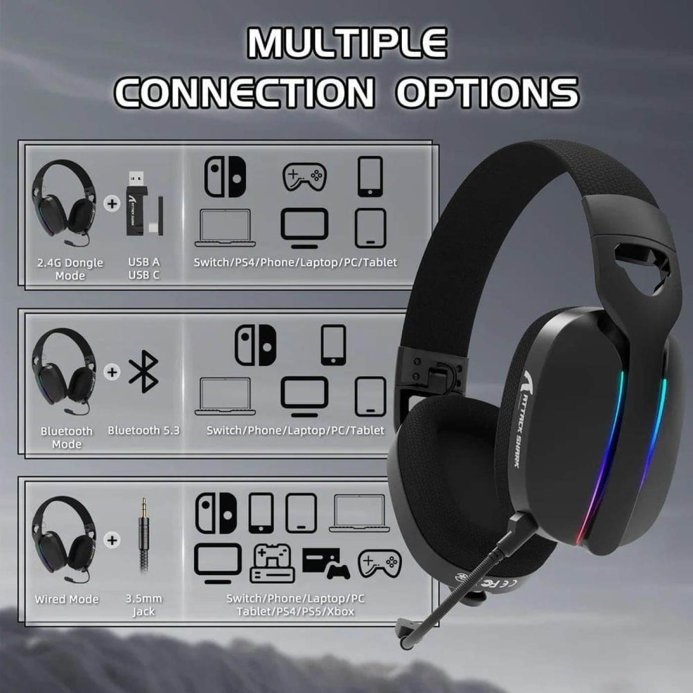 Игровая гарнитура Attack Shark L90 Wireless (AS-L90-B) Black (G-000003711)