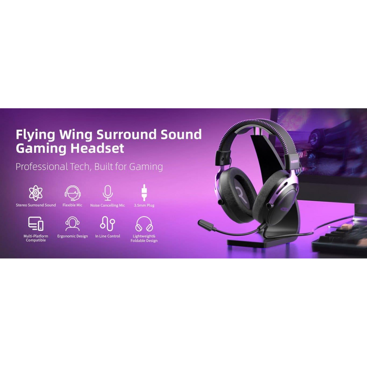 Игровая гарнитура MageGee Wing (6971969724549) Black/Purple (G-000003960)