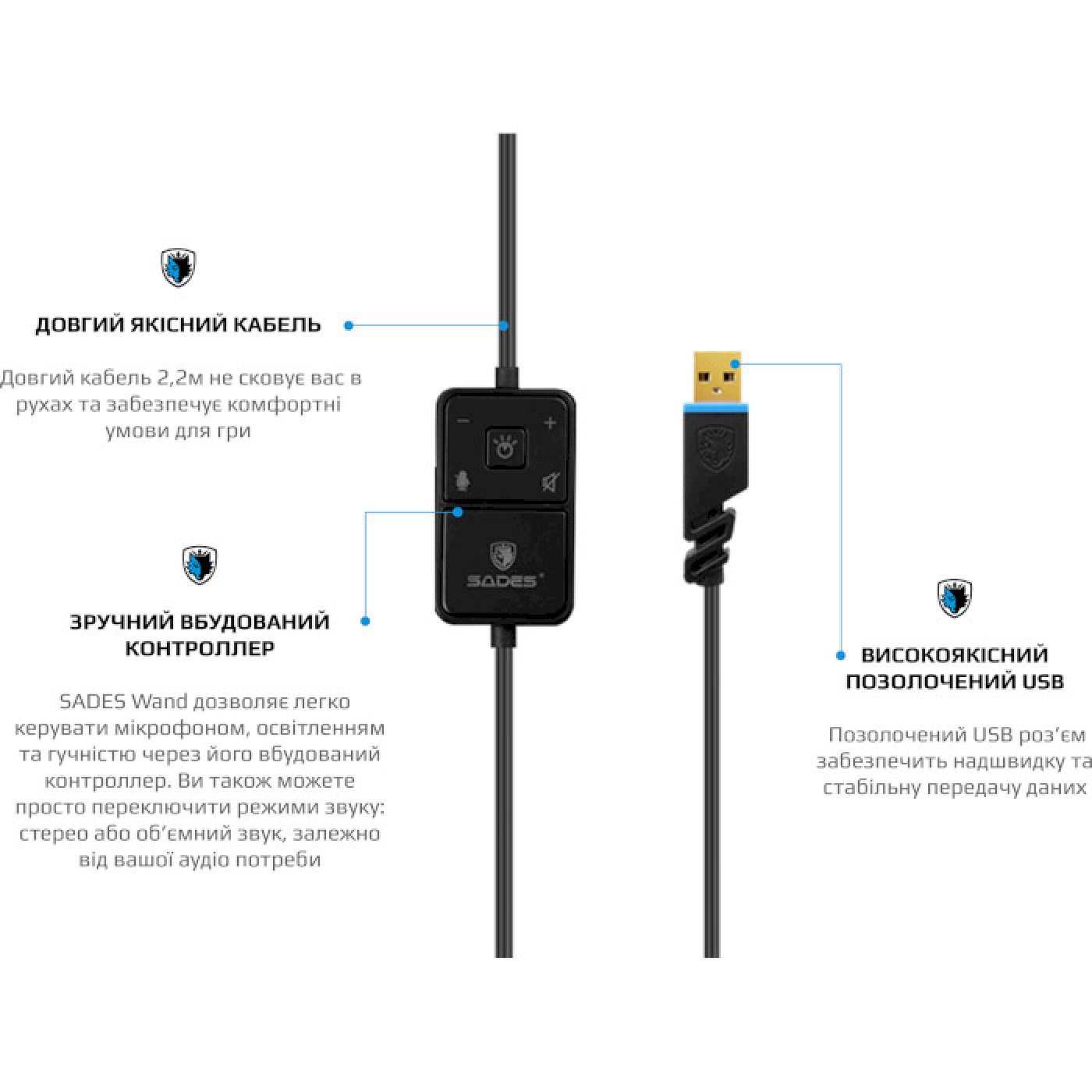 Игровая гарнитура Sades SA-914 Wand Black/Blue LED (sa914bku)