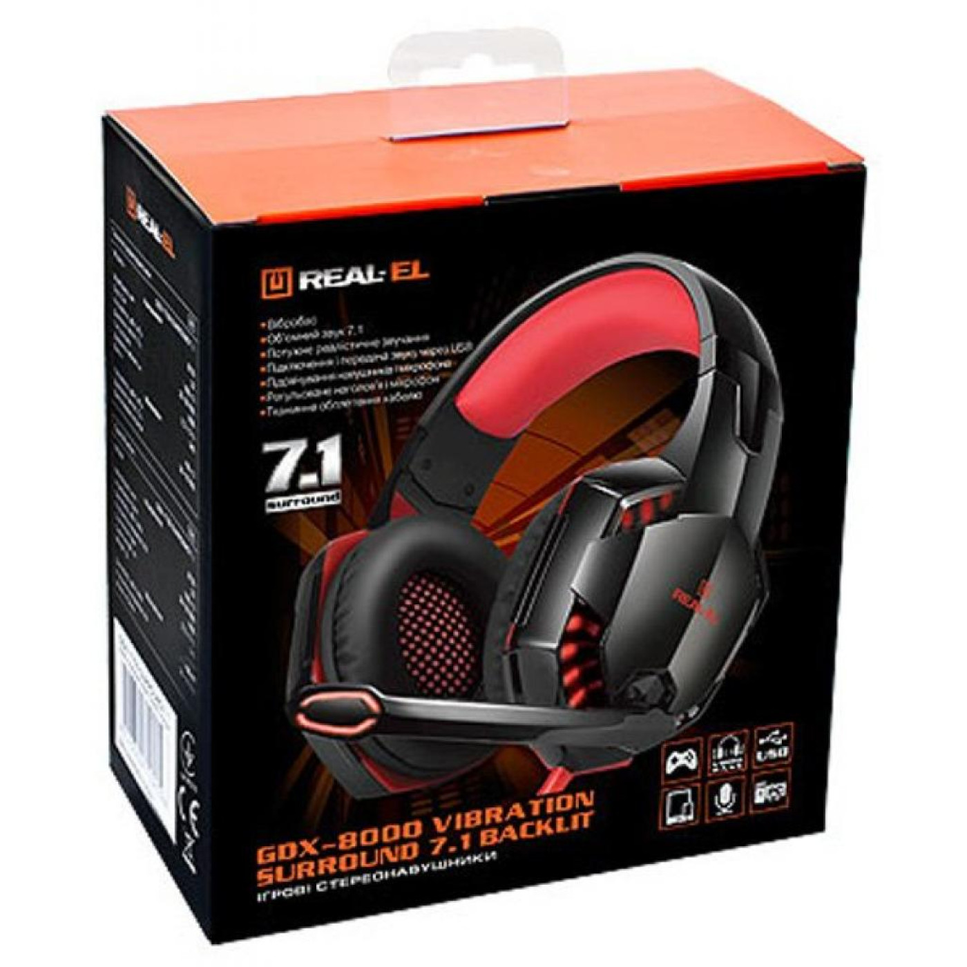 Ігрова гарнітура Real-EL GDX-8000 Vibration Surround 7.1 BackLit Black-Red (EL124100017) (GDX-8000)