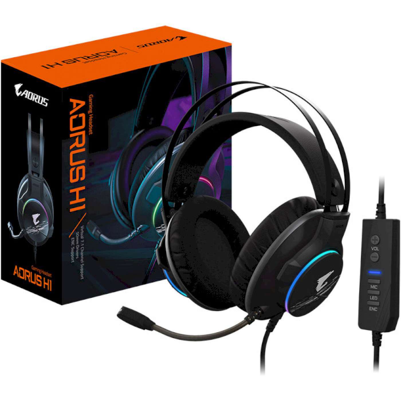 Ігрова гарнітура Gigabyte AORUS H1 50mm drives Virtual 7.1 RGB Mic rophone USB2.0 Connect (AORUS H1)