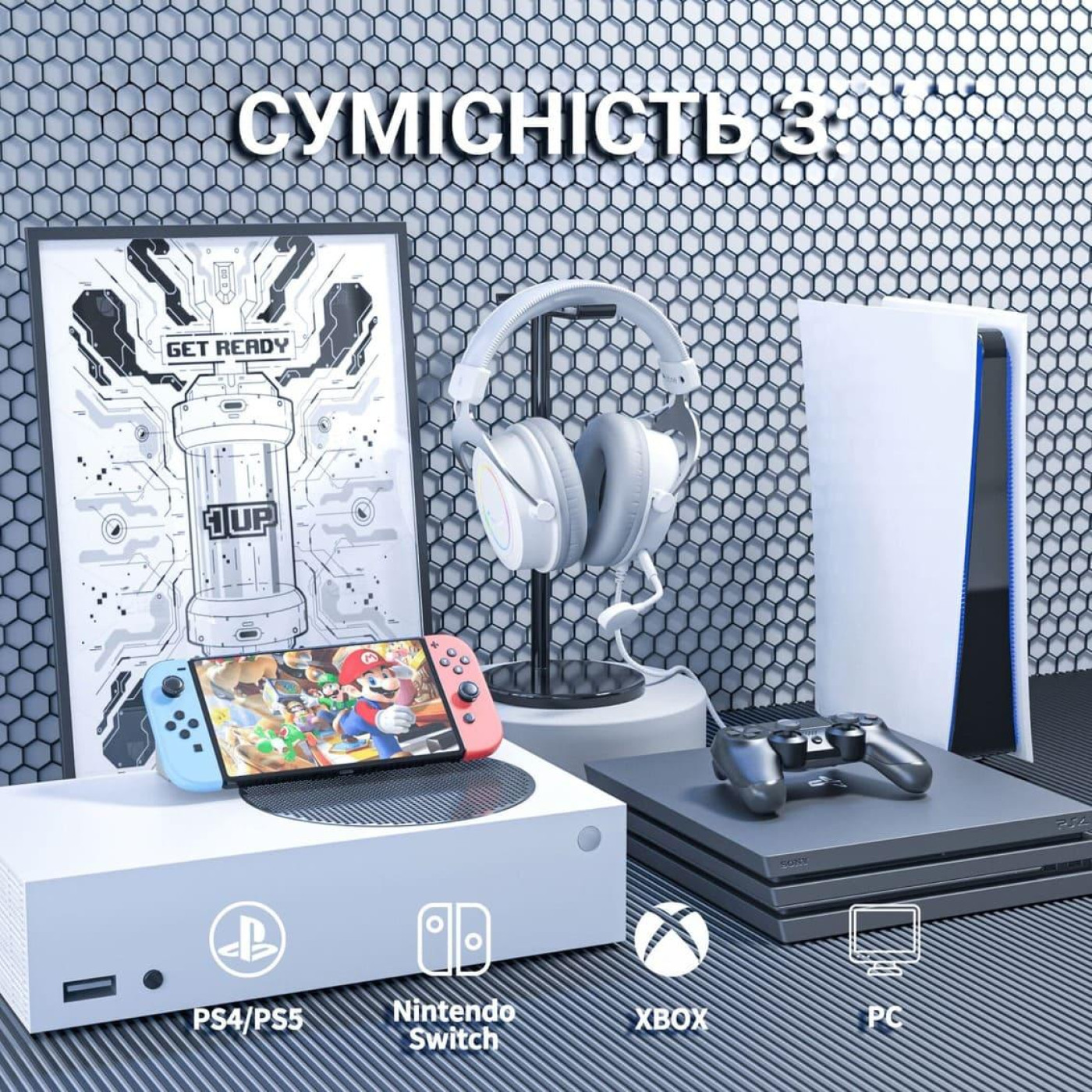 Ігрова гарнітура Fifine H3W RGB White (H3W) U1