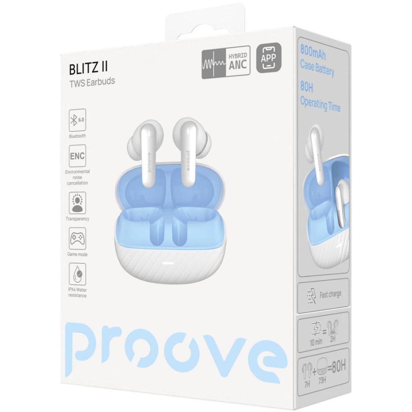 Наушники Proove Blitz II TWS with Hybrid ANC (APP) White/Blue (TWBL2001AP21)