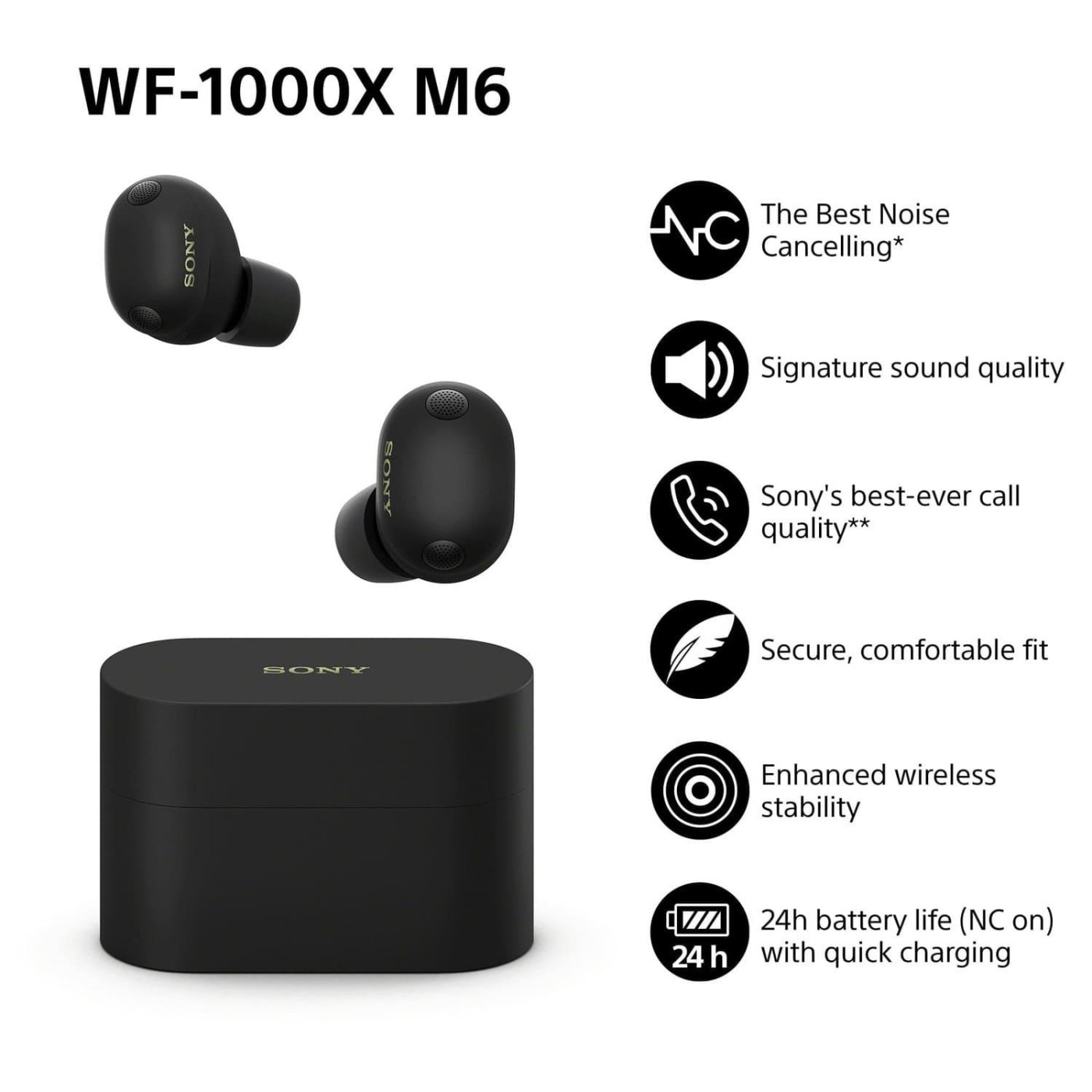 Навушники Sony TWS WF-1000XM6 Black (WF1000XM6B.CE7)