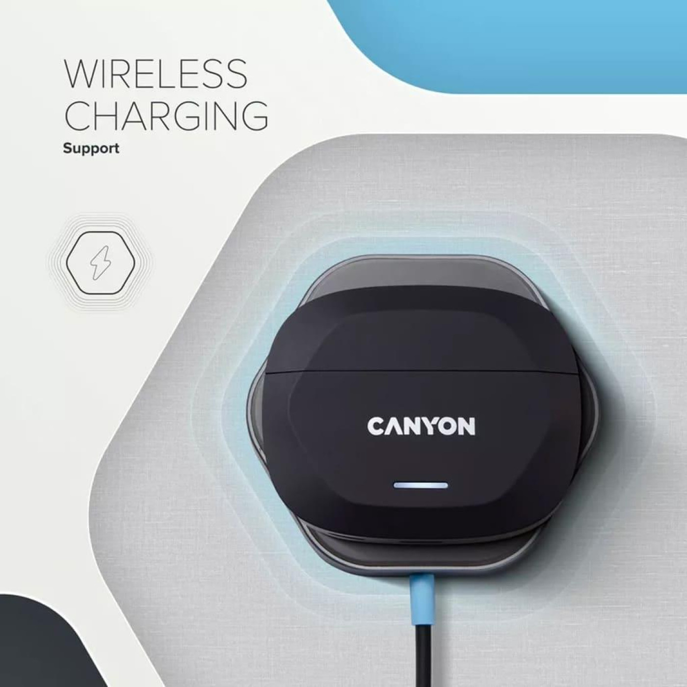 Навушники Canyon TWS HEXAGON 7 TWS ANC+ENC Wireless Charge Black Yellow (CNS-TWS7BY)