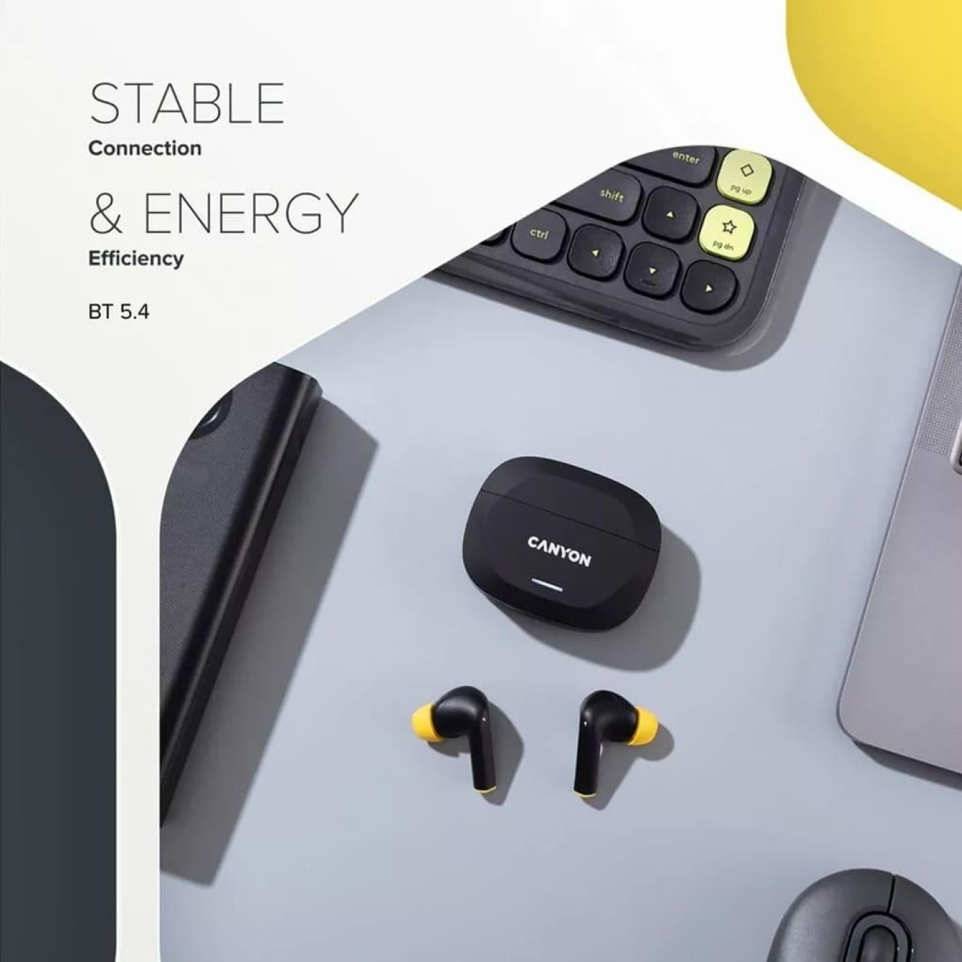 Навушники Canyon TWS HEXAGON 7 TWS ANC+ENC Wireless Charge Black Yellow (CNS-TWS7BY)