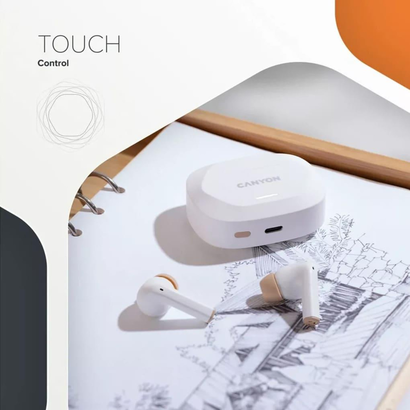 Навушники Canyon TWS HEXAGON 7 TWS ANC+ENC Wireless Charge White Beige (CNS-TWS7WB)