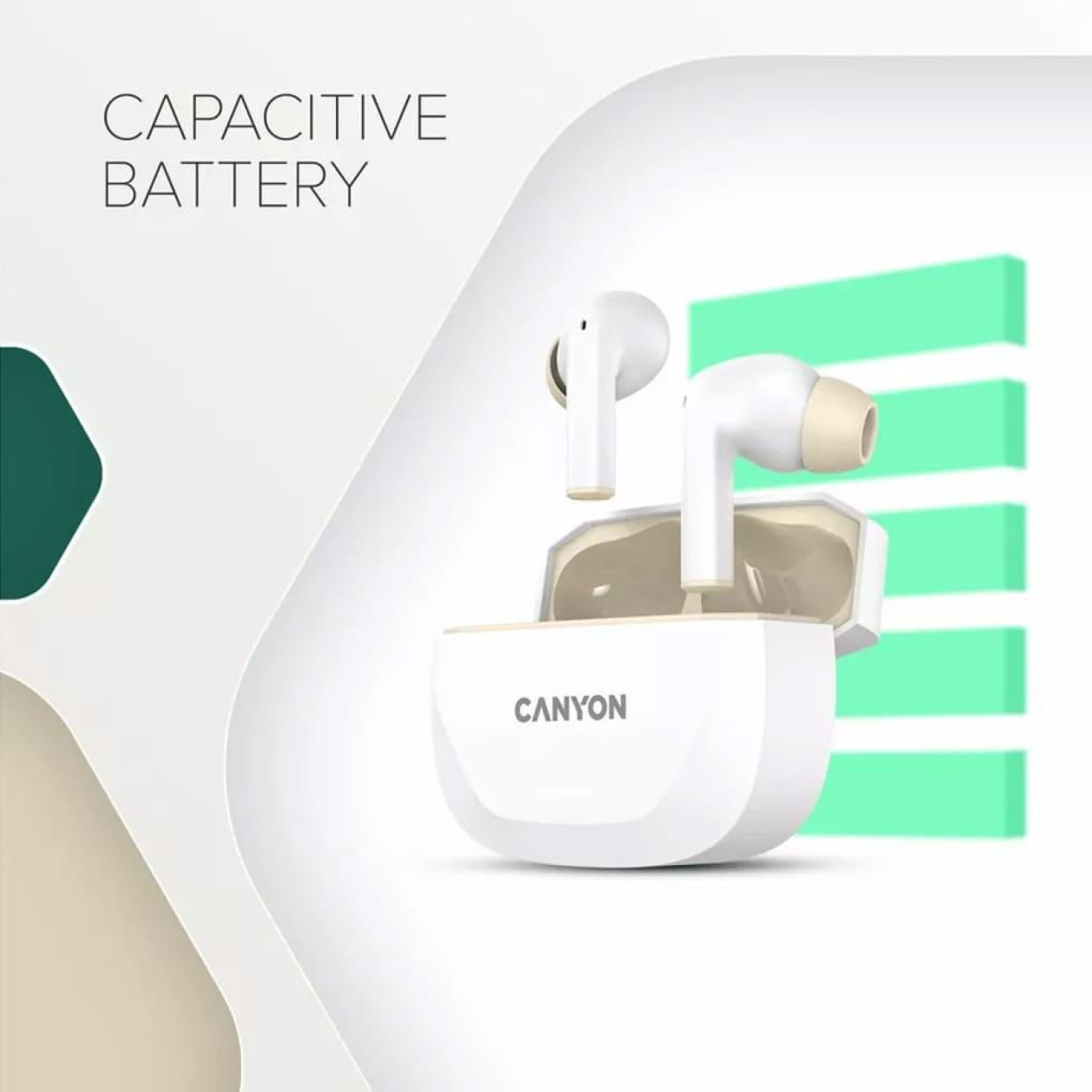 Навушники Canyon TWS HEXAGON 7 TWS ANC+ENC Wireless Charge White Beige (CNS-TWS7WB)