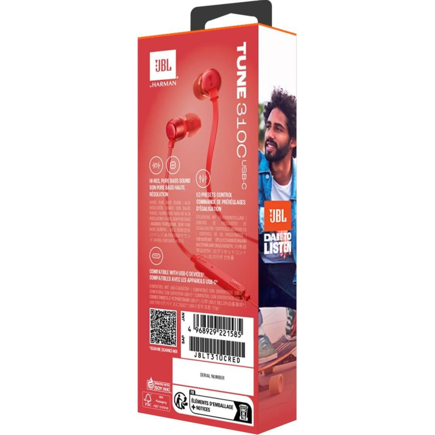 Навушники JBL Tune 310C USB-C Red (JBLT310CBLK)