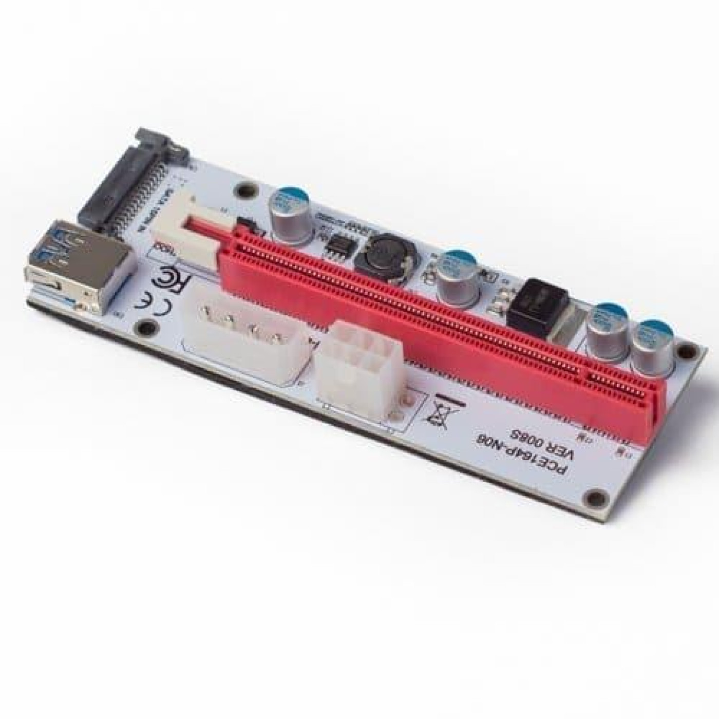 Райзер T-Riser PCI-E 1x to 16x 60cm v.08 6-pin/Molex/Sata White Б/у