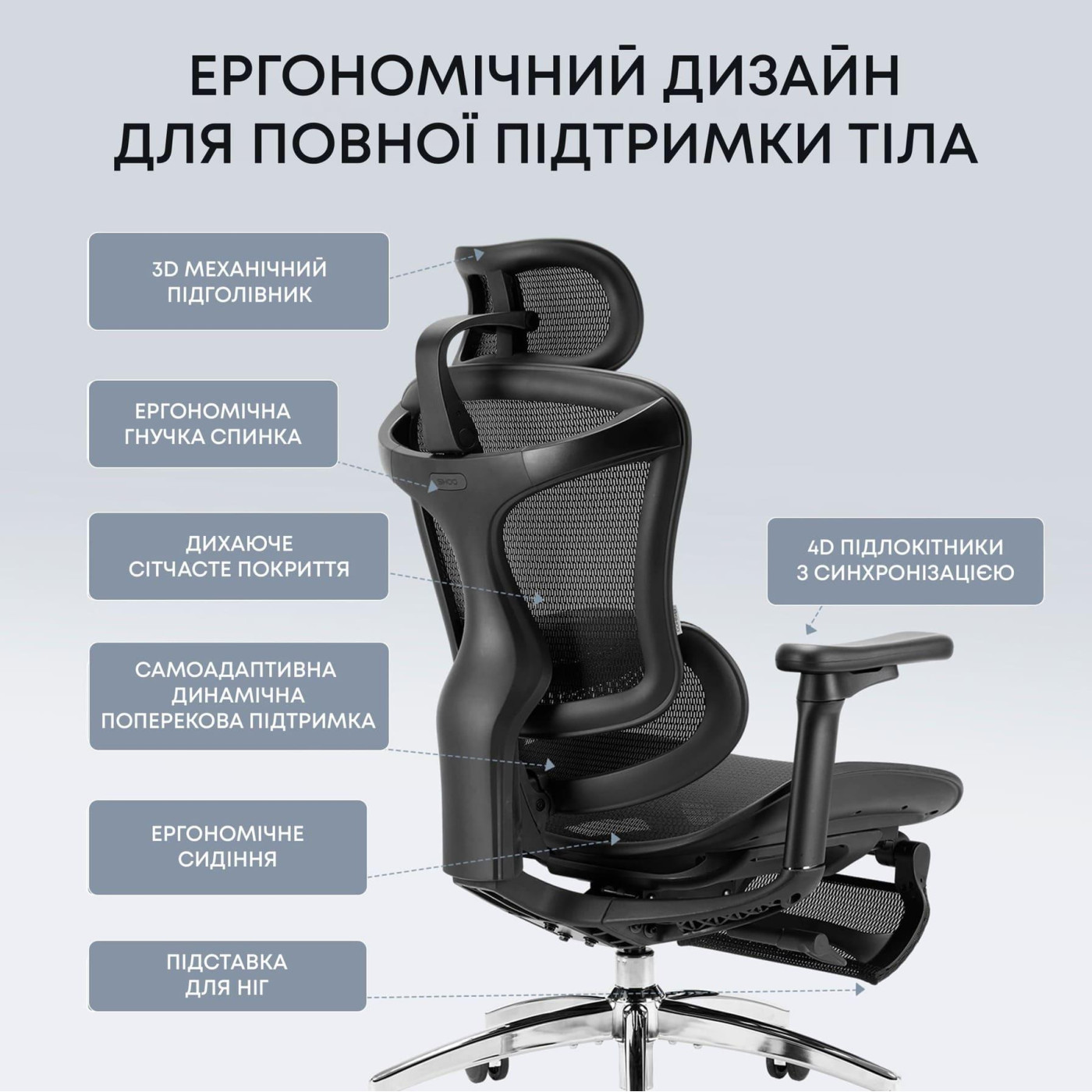 Офисное кресло Sihoo DORO C300L Mesh Black with footrest (DORO-C300L-A3-101-JT)