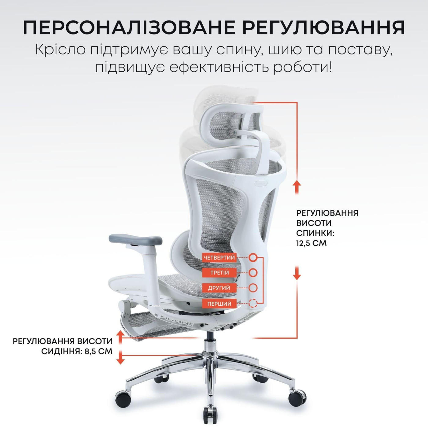 Офисное кресло Sihoo DORO C300L Mesh White with footrest (DORO-C300L-A3-102-JT)