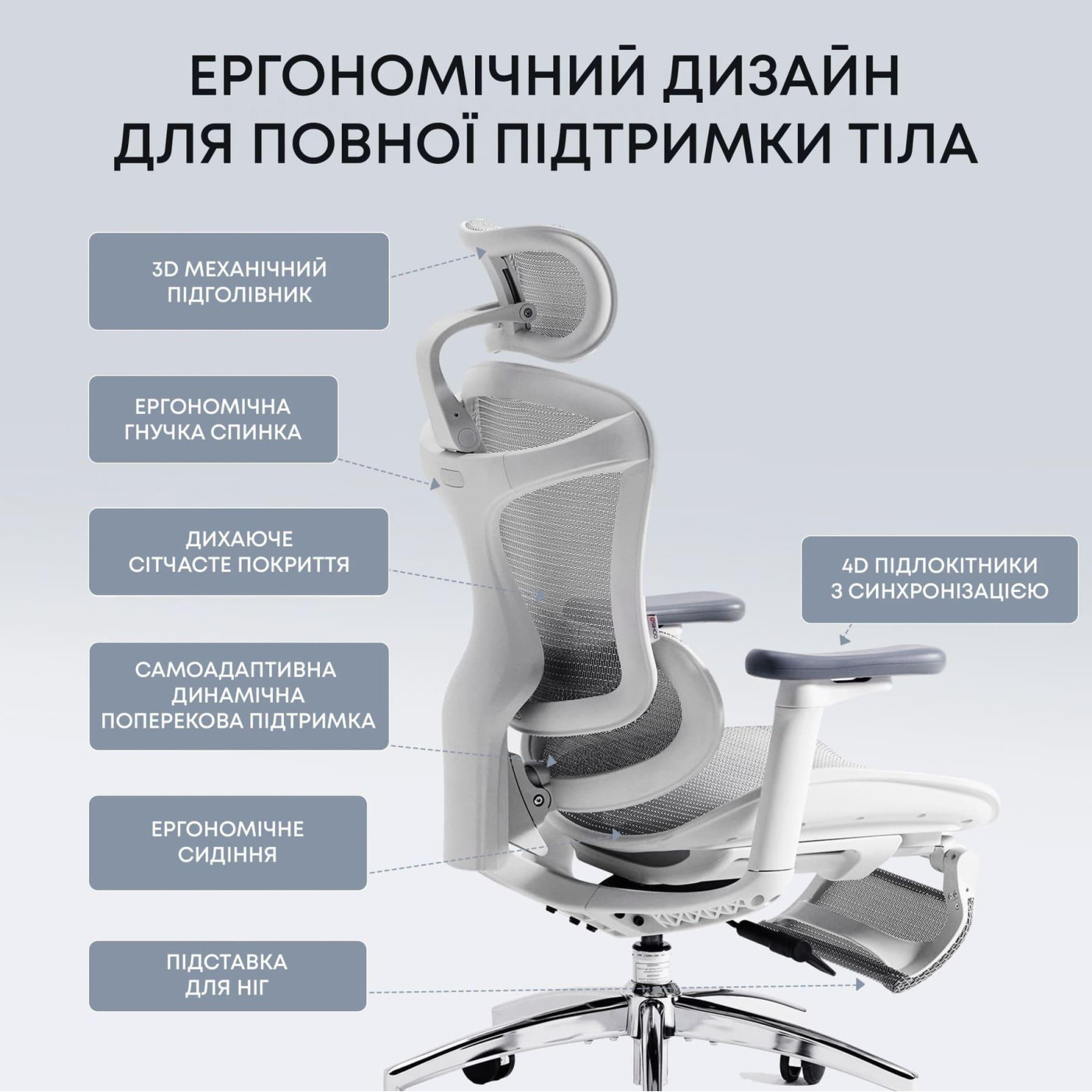 Офисное кресло Sihoo DORO C300L Mesh White with footrest (DORO-C300L-A3-102-JT)