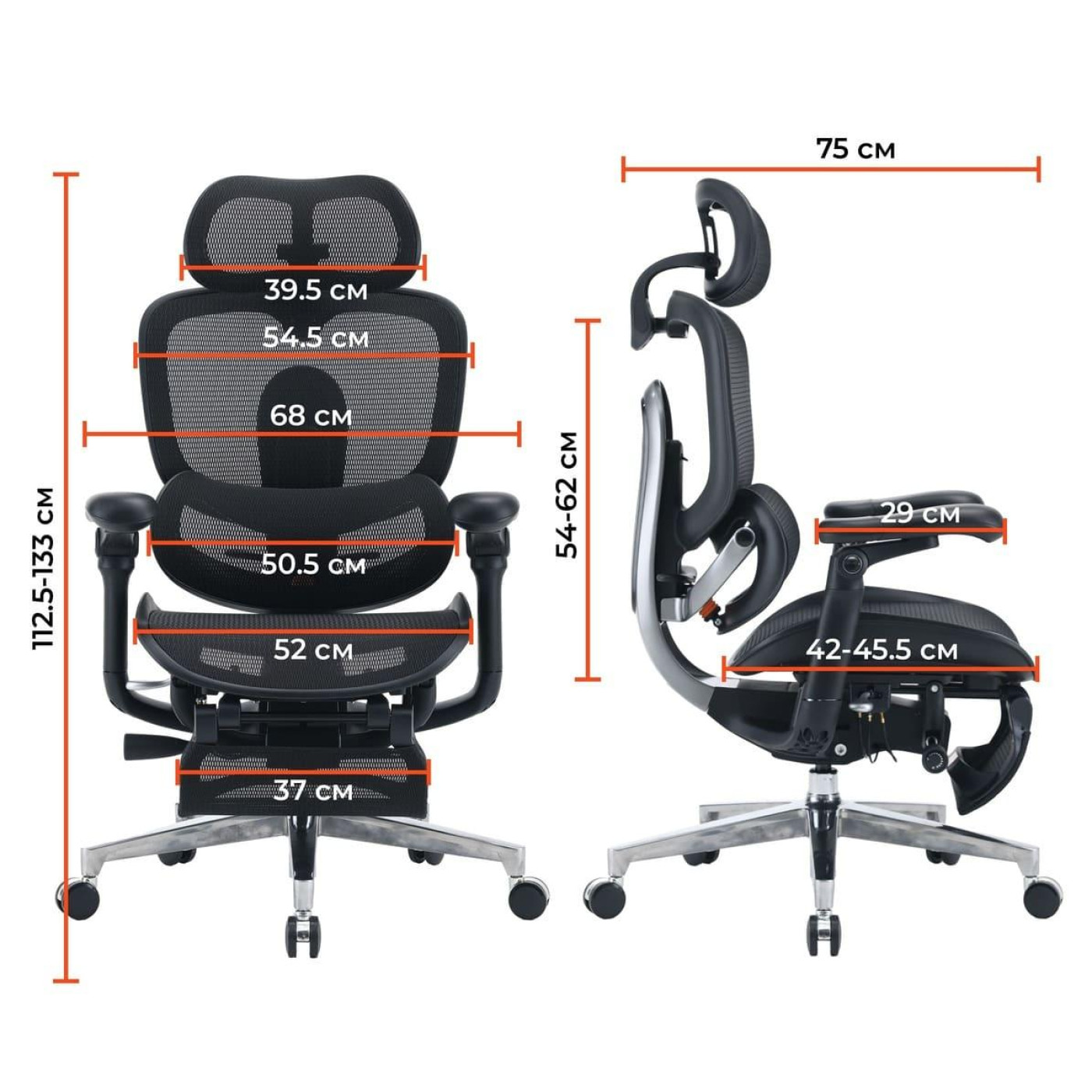 Офісне крісло Sihoo C500 V2 Black з підставкою для ніг (C500-V2-B101-JT)