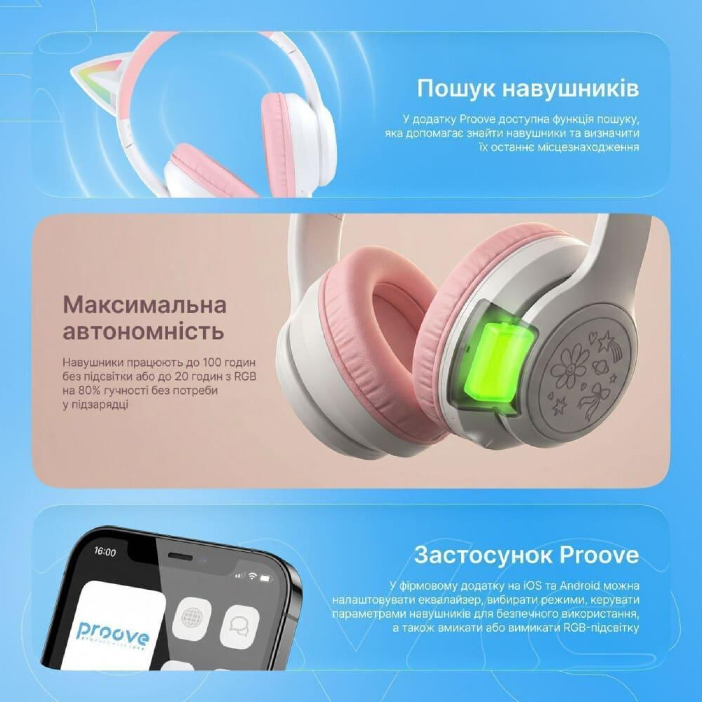 Наушники Proove Kids Neko (APP) Blue/Pink (HPNK0001AP26)