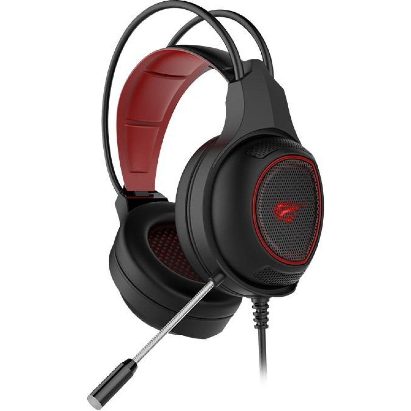 Навушники Havit HV-H2239d Black/Red, mini jack 3,5 mm/USB, 21 Ом, кабель 2м, подсветка (6950676254754)