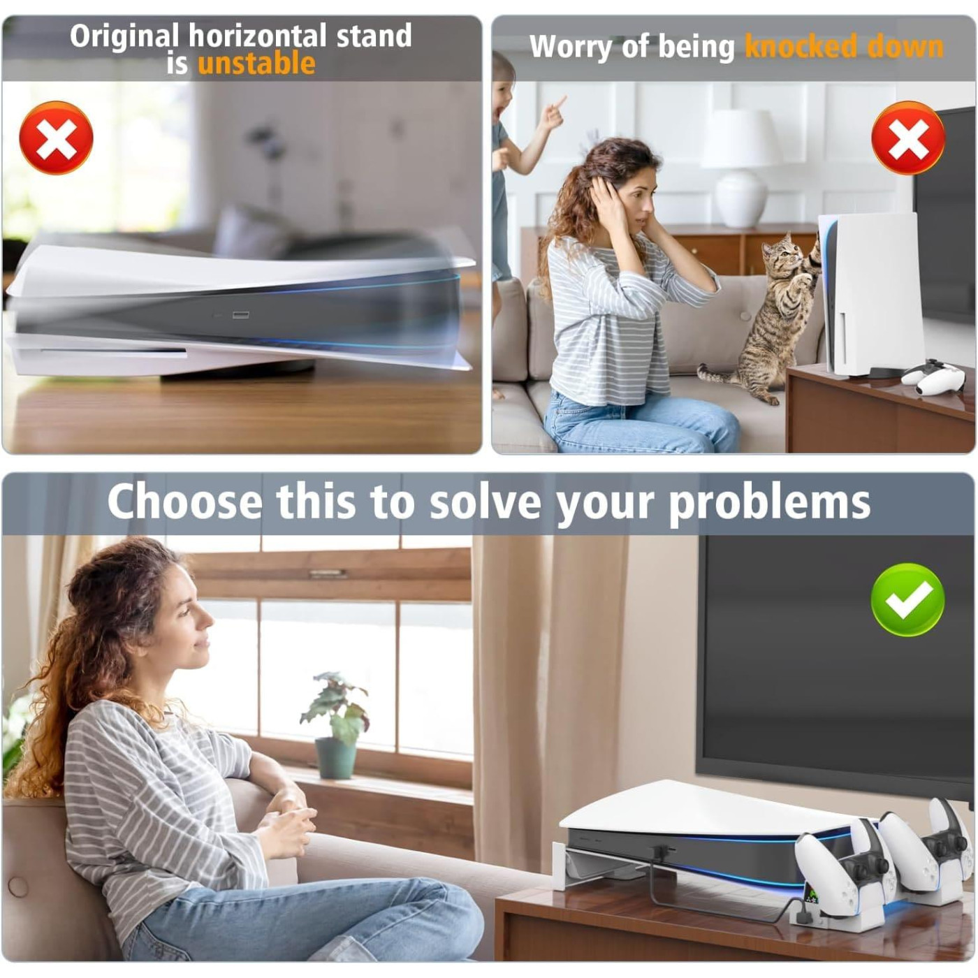 Горизонтальний стенд OIVO для PS5 c вентилятором и зарядной станцией для контролера