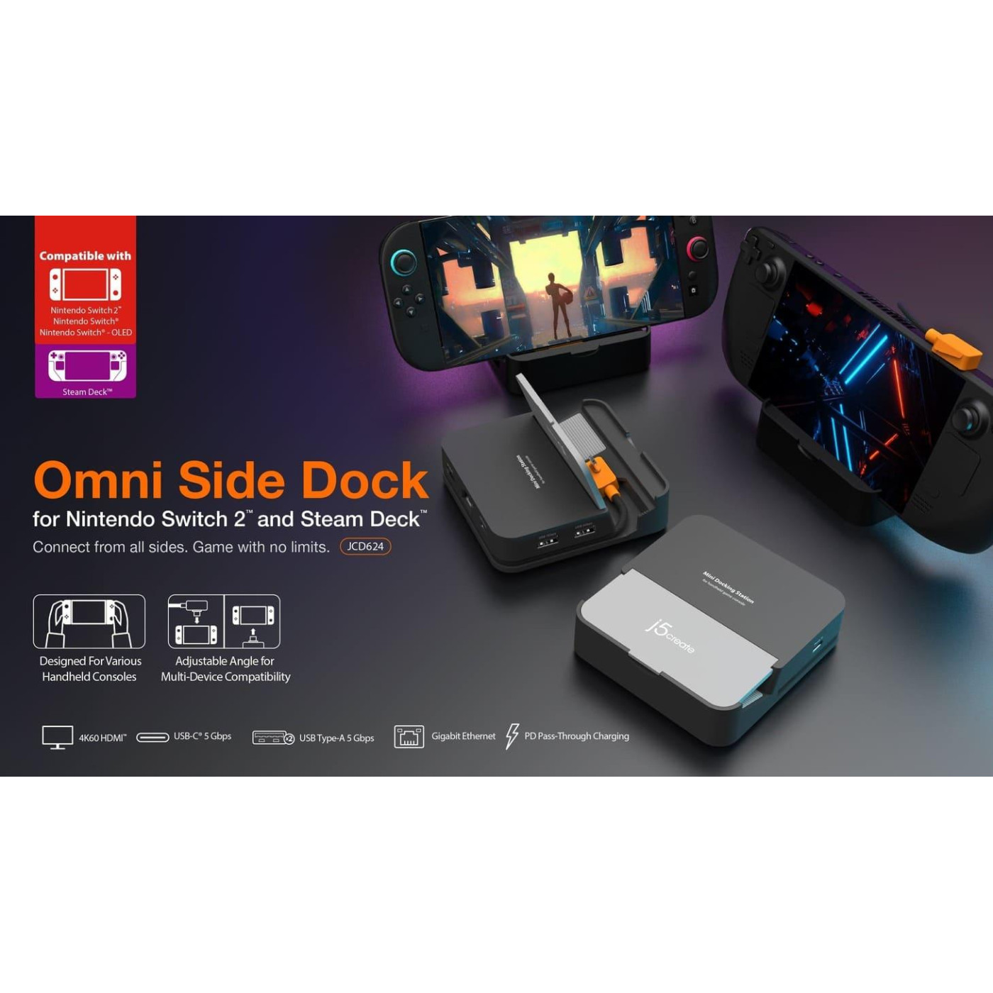 Док станція для Nintendo Switch / Steam Deck, J5create JCD624-N