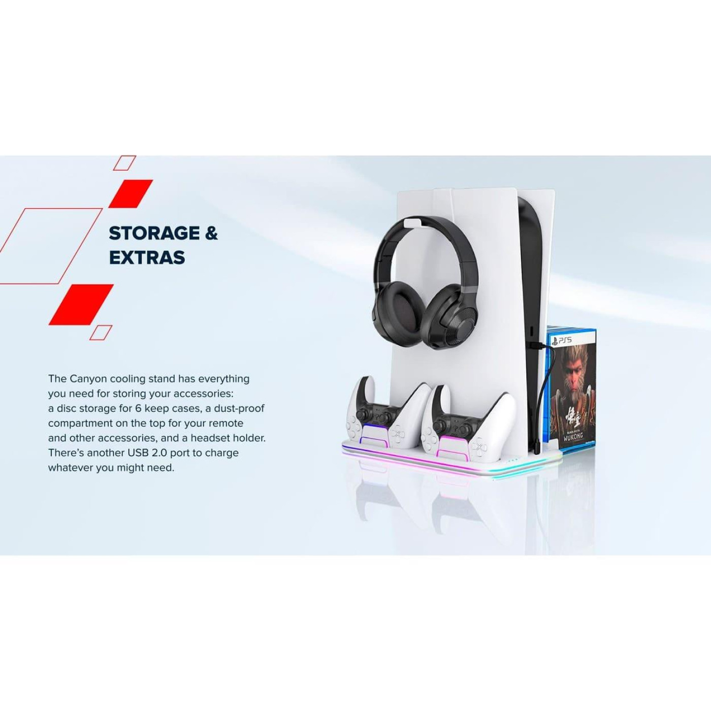 Підставка CANYON cooling stand CS-51 RGB для PS5 Slim/DE Charge White