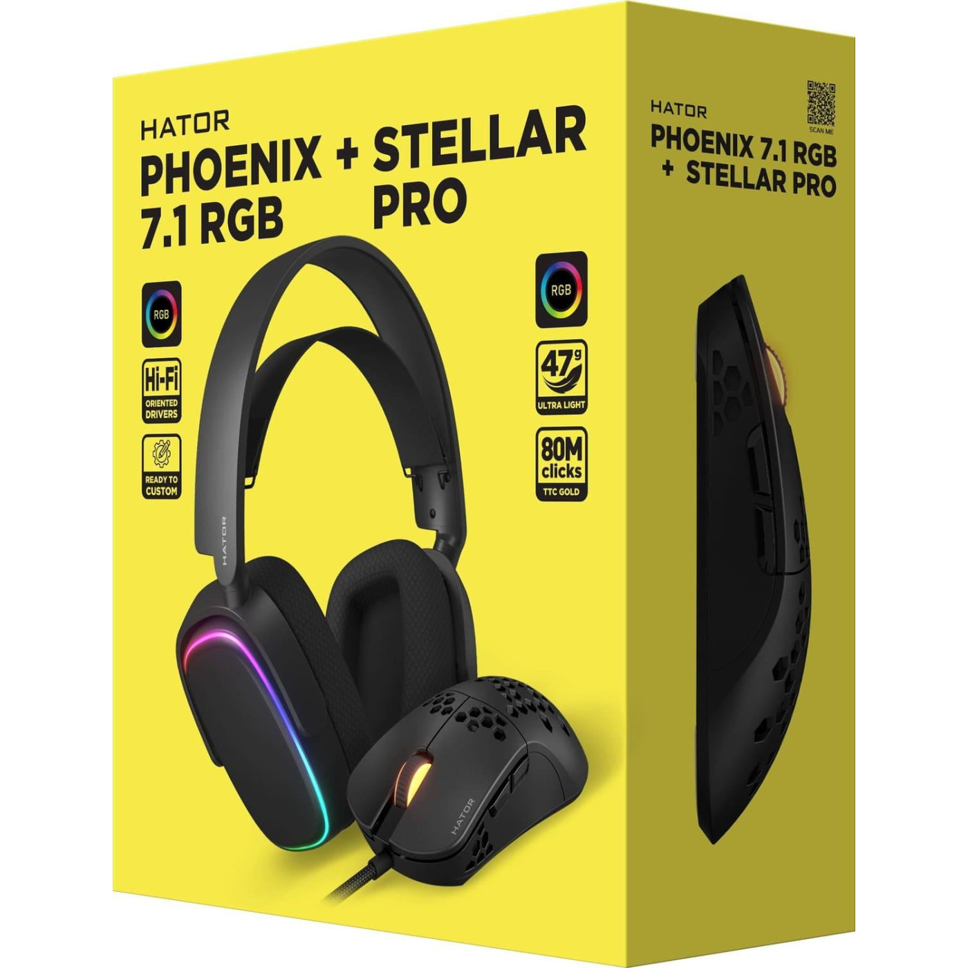 Комплект (НТК-001) чорний: Гарнитура Phoenix 7.1 RGB (HTA-842)  + Миша HATOR Stellar PRO (HTM-540) U1