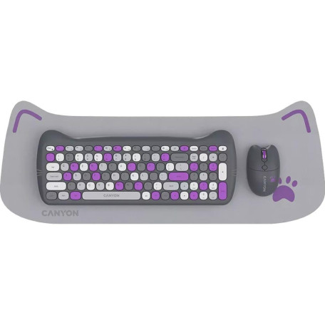 Комплект (Клавіатура та миша) Canyon HSET-W6 EN Kitty Edition AAA+АА Wireless Violet (CNS-HSETW6VT)