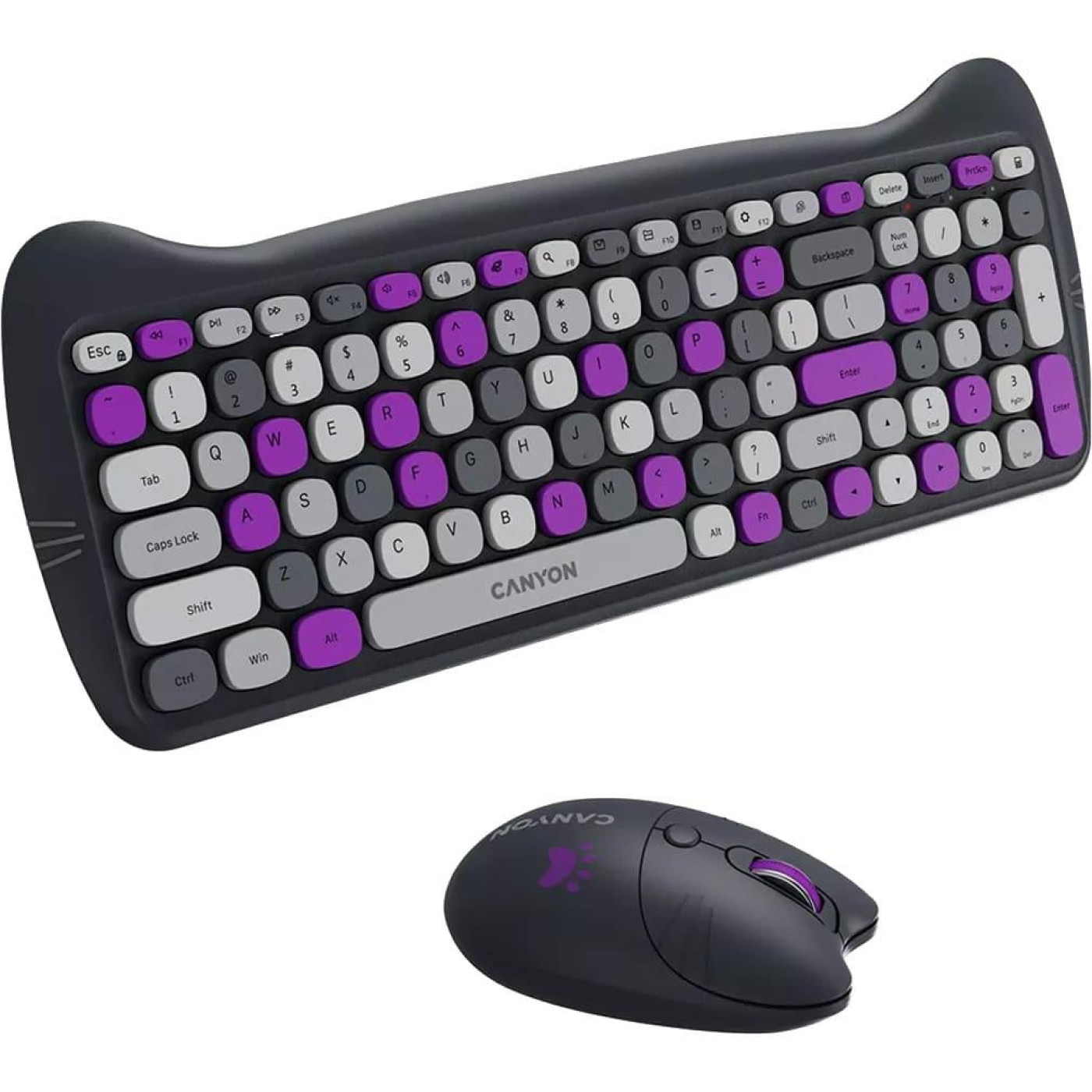 Комплект (Клавіатура та Миша) CANYON HSET-W6 EN Kitty Edition AAA+АА Wireless Violet