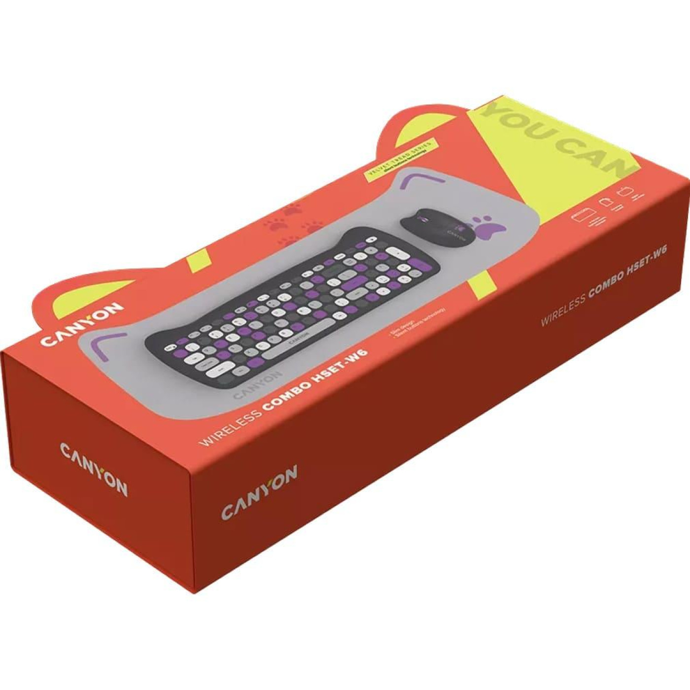Комплект (Клавіатура та Миша) CANYON HSET-W6 EN Kitty Edition AAA+АА Wireless Violet