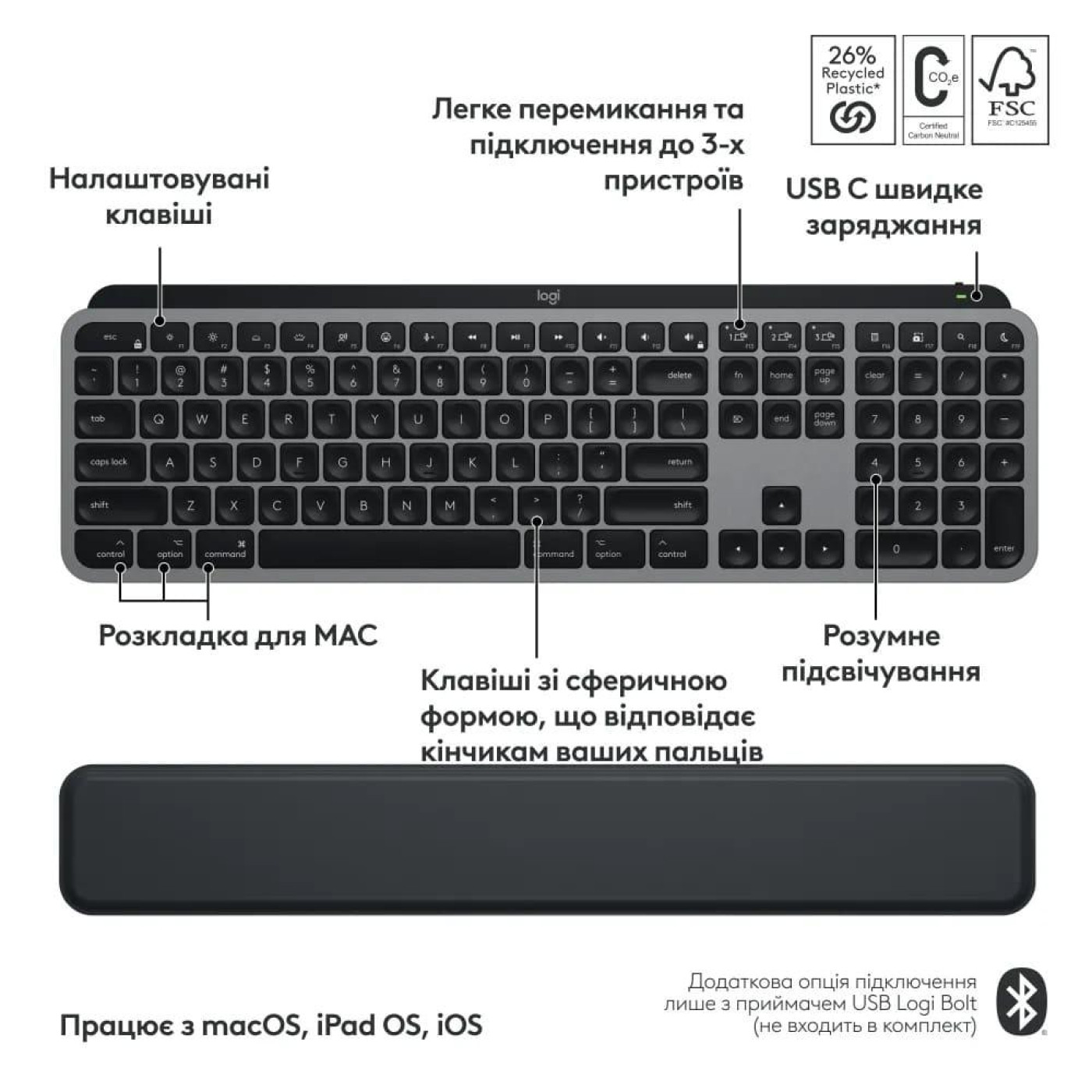 Комплект (Клавиатура и Мышь) Logitech MX Keys S Combo for Mac (920-012845) Space Grey