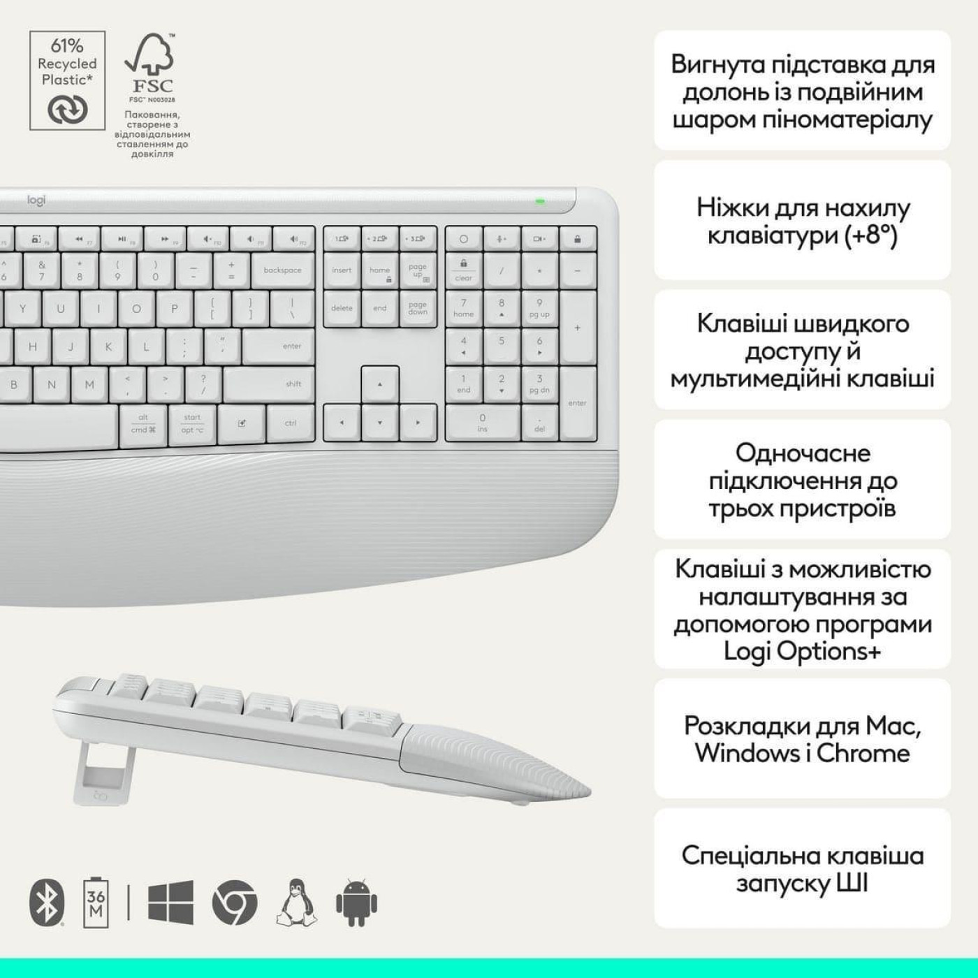 Комплект (Клавиатура и мышь) Logitech Signature Comfort Plus MK880 Wireless Combo Off-White (920-014033)
