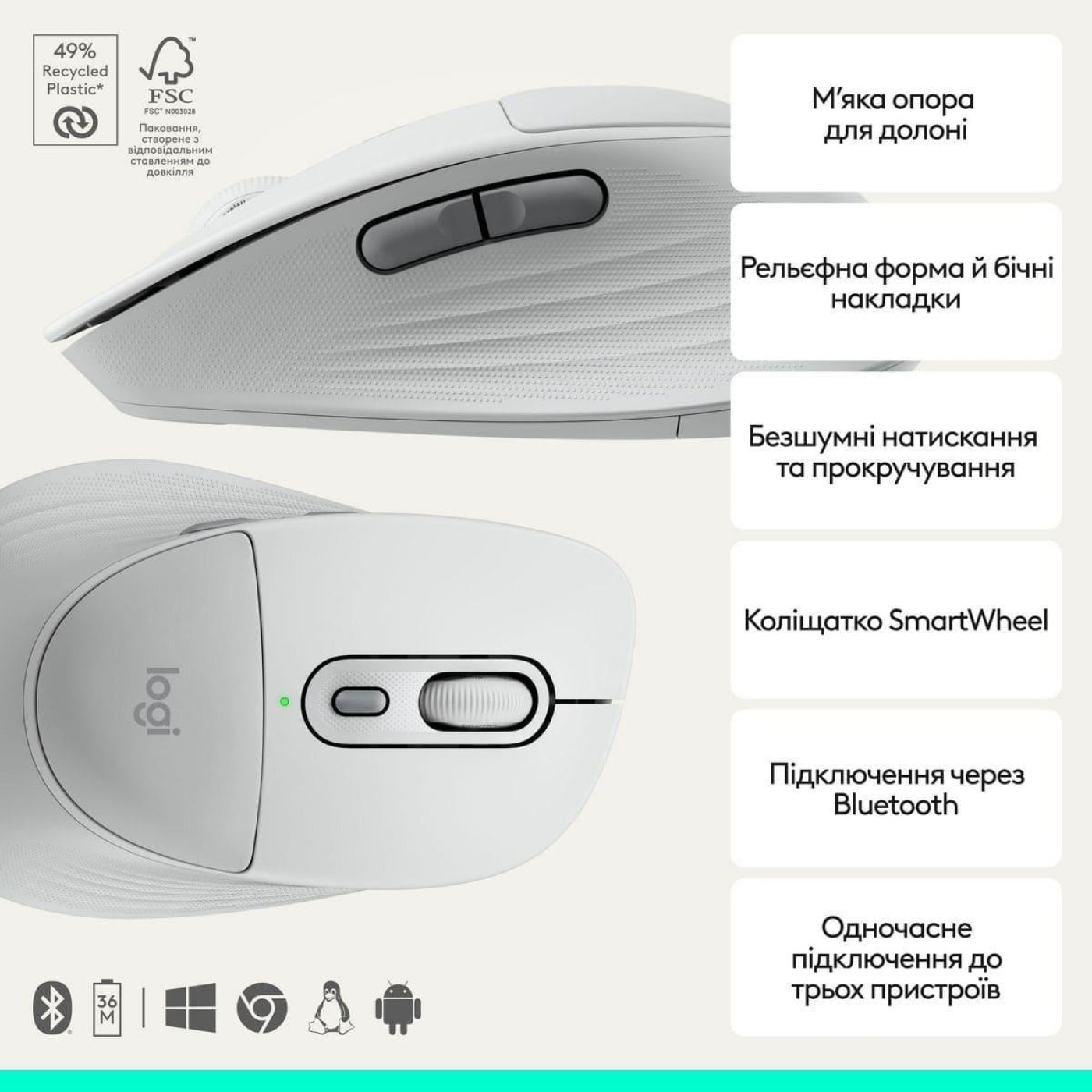 Комплект (Клавиатура и мышь) Logitech Signature Comfort Plus MK880 Wireless Combo Off-White (920-014033)