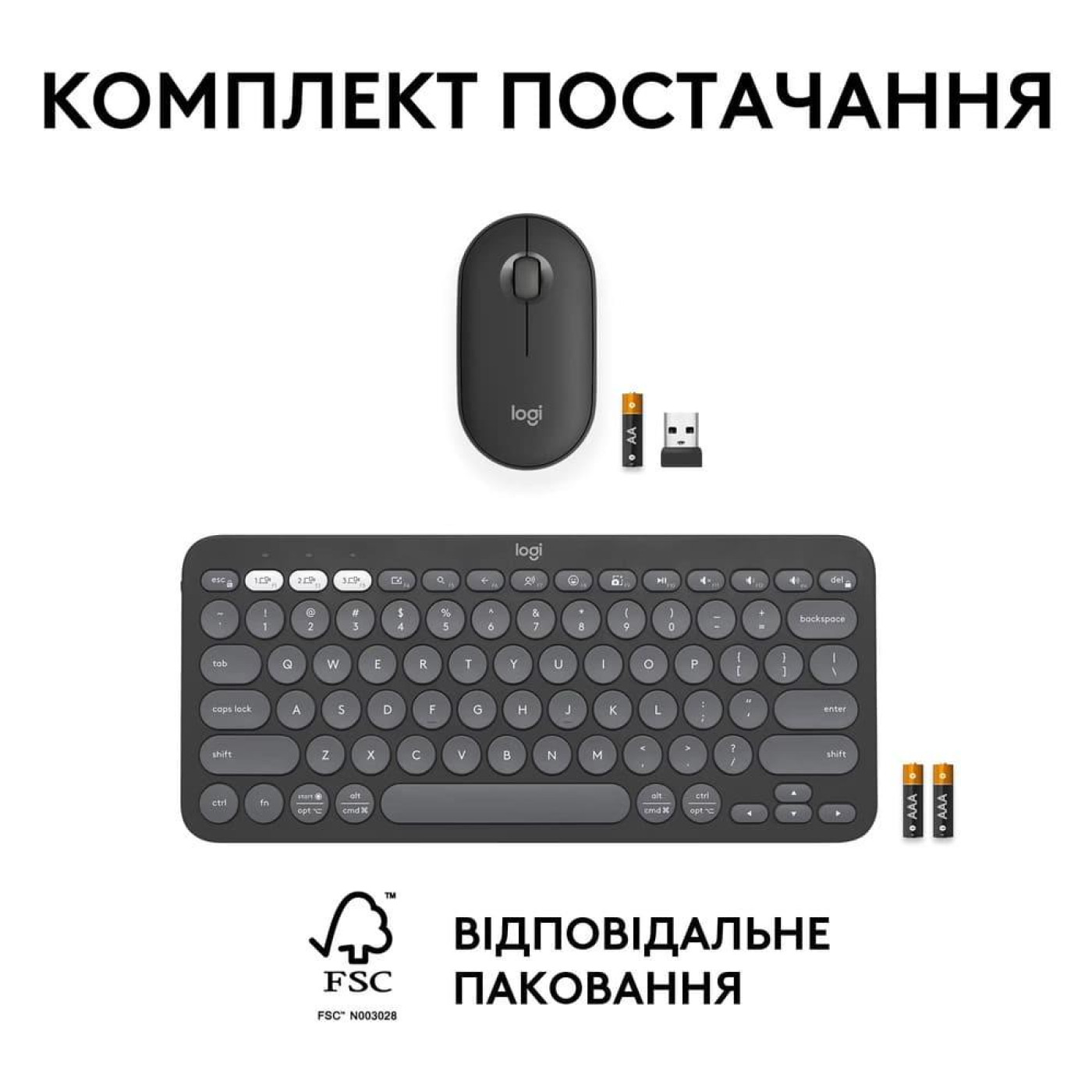 Комплект (Клавіатура та миша) Logitech Pebble 2 Combo Tonal UA Graphite (920-012239)