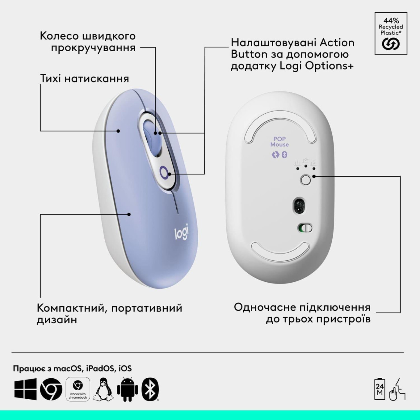 Комплект (Клавіатура та Миша) Logitech Pop Icon Combo (920-013078) Lilac
