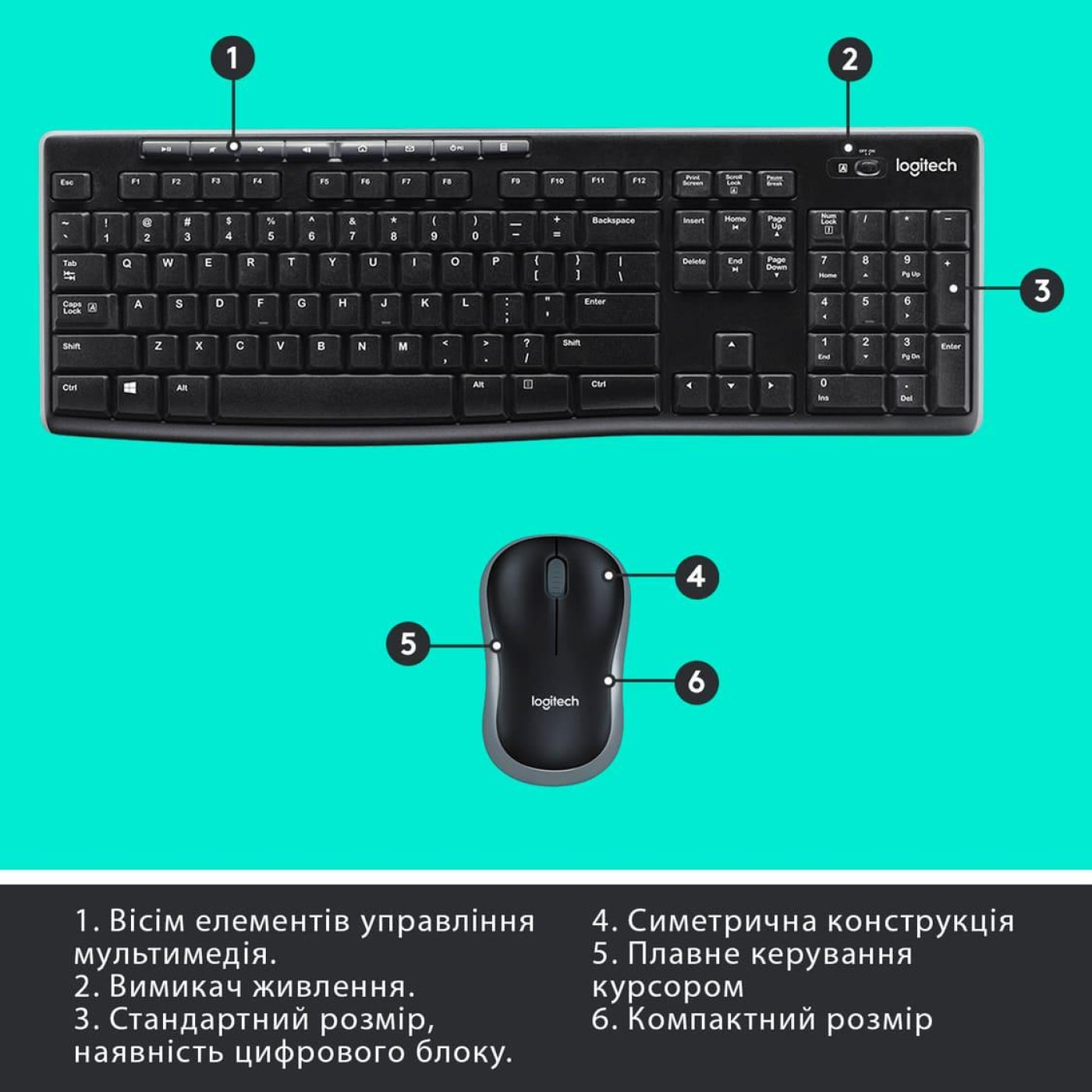 Комплект (клавіатура + миша) Logitech MK270 Wireless UA Black (920-004508)