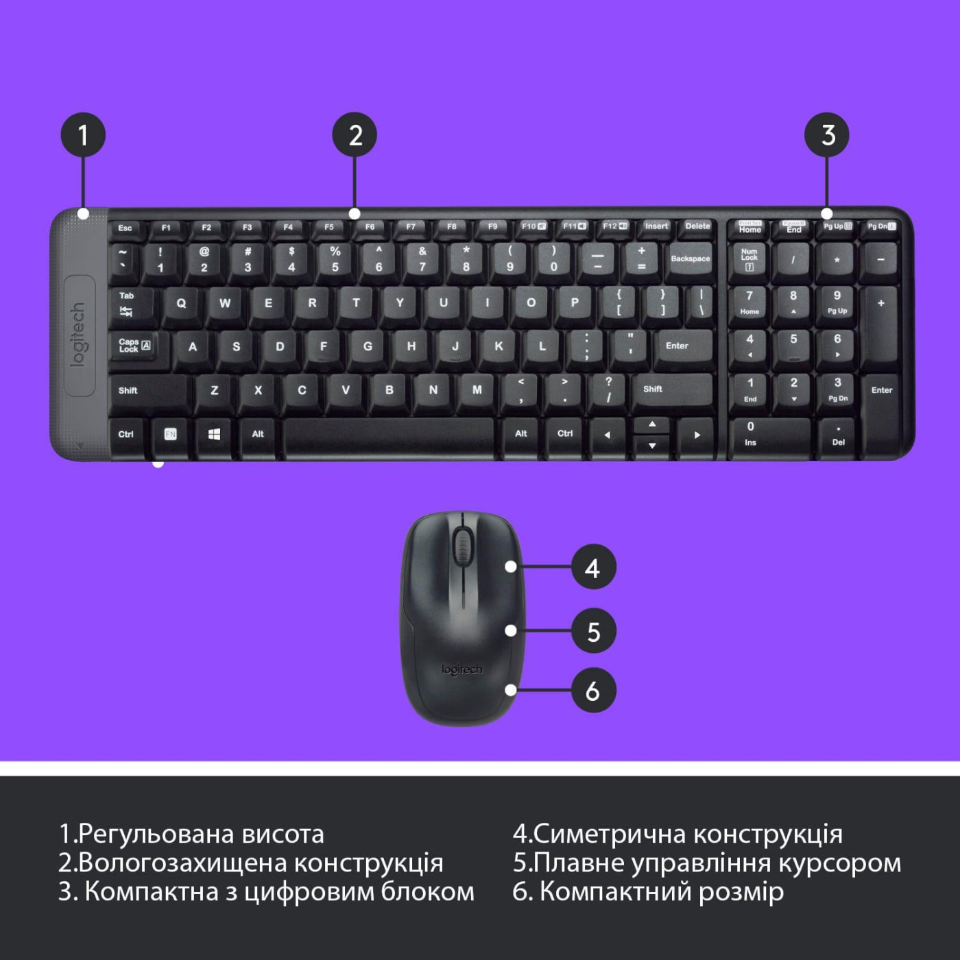 Комплект (клавіатура + миша) Logitech MK220 Wireless UA Black (920-003168)