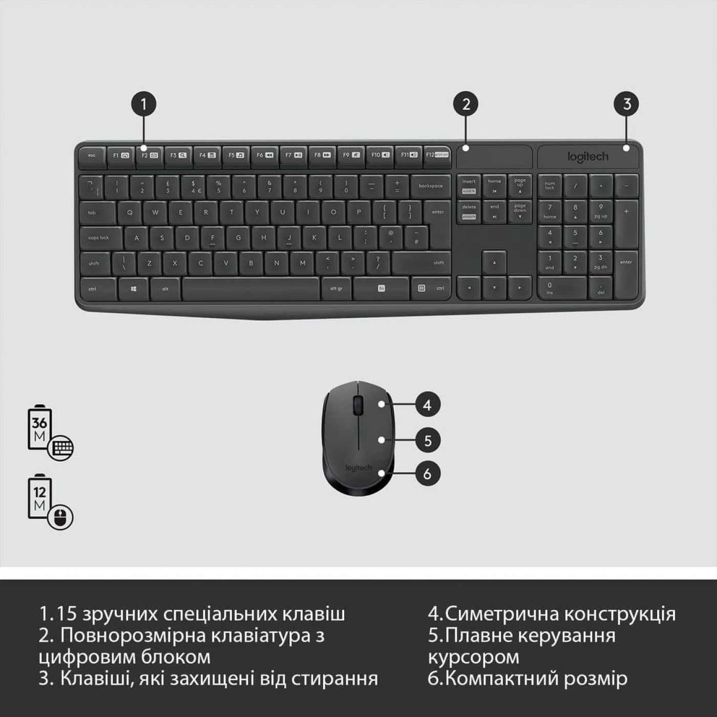 Комплект (клавіатура + миша) Logitech MK235 Wireless UA (920-007931)