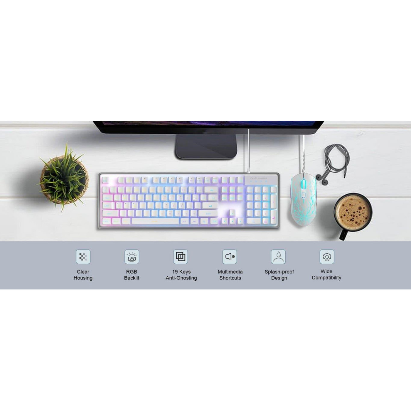 Комплект (Клавиатура и мышь) MageGee K1 Combo (6971969723870-UA) White
