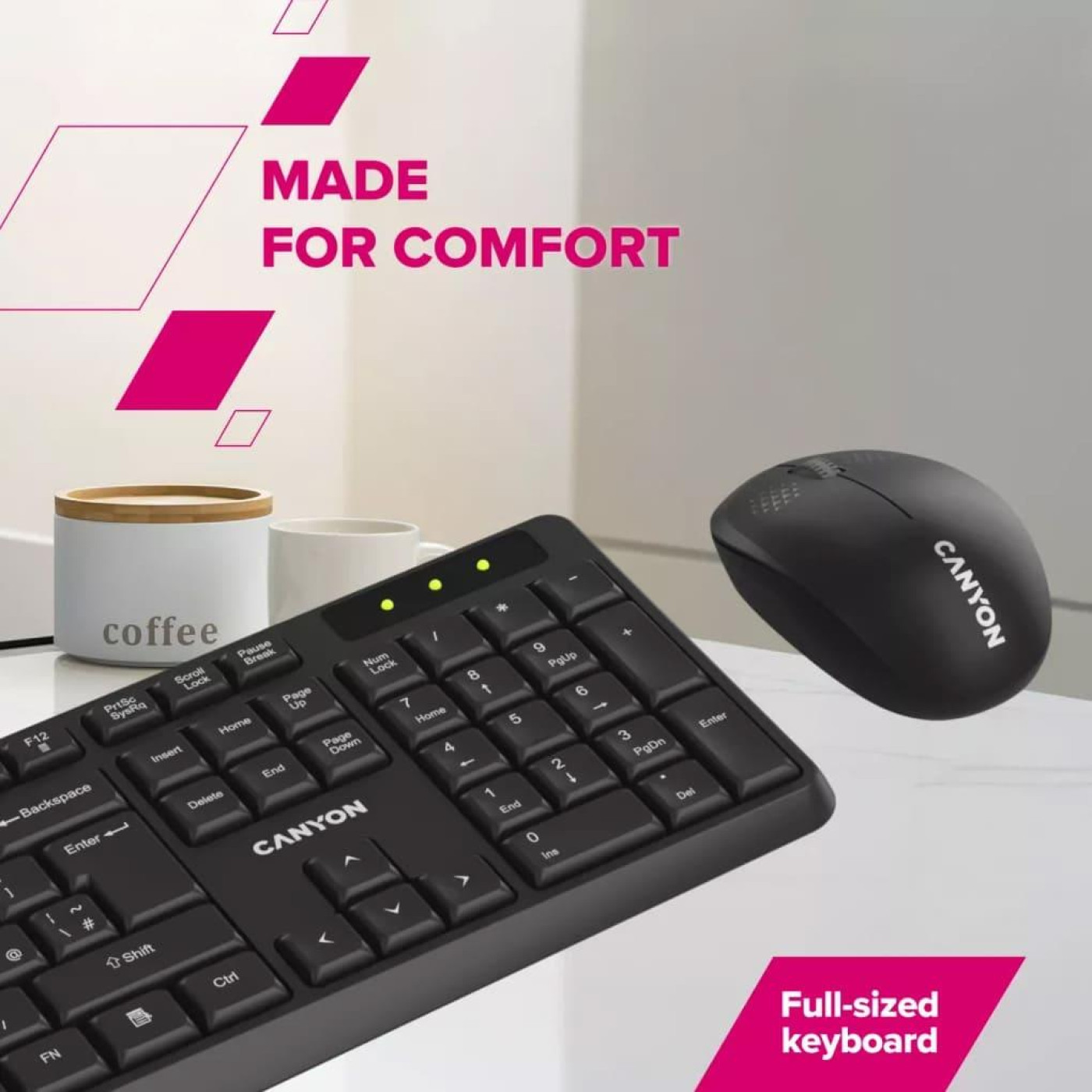 Комплект (Клавіатура та миша) CANYON SET-W01 Keyboard+Mouse Wireless Black
