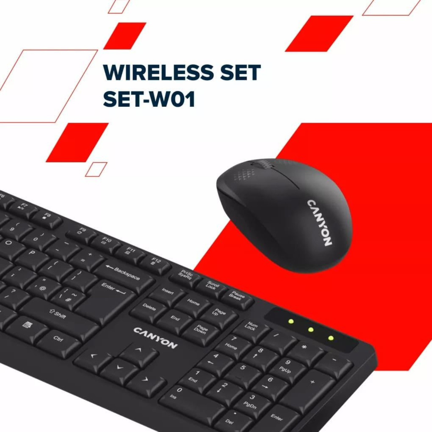 Комплект (Клавіатура та миша) CANYON SET-W01 Keyboard+Mouse Wireless Black