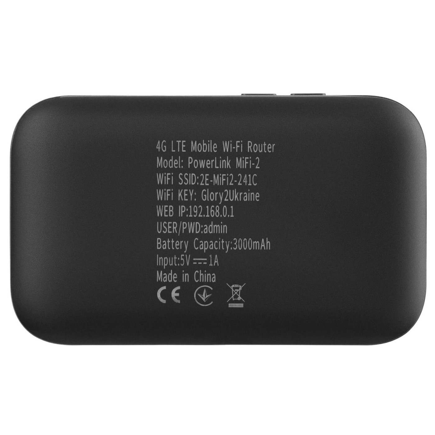 Роутер 2E PowerLink MiFi-2 (2025), Black, 4G (microSIM), WiFi 4 (до 150 Мбит/с), аккумулятор 3000 mAh, Type-C