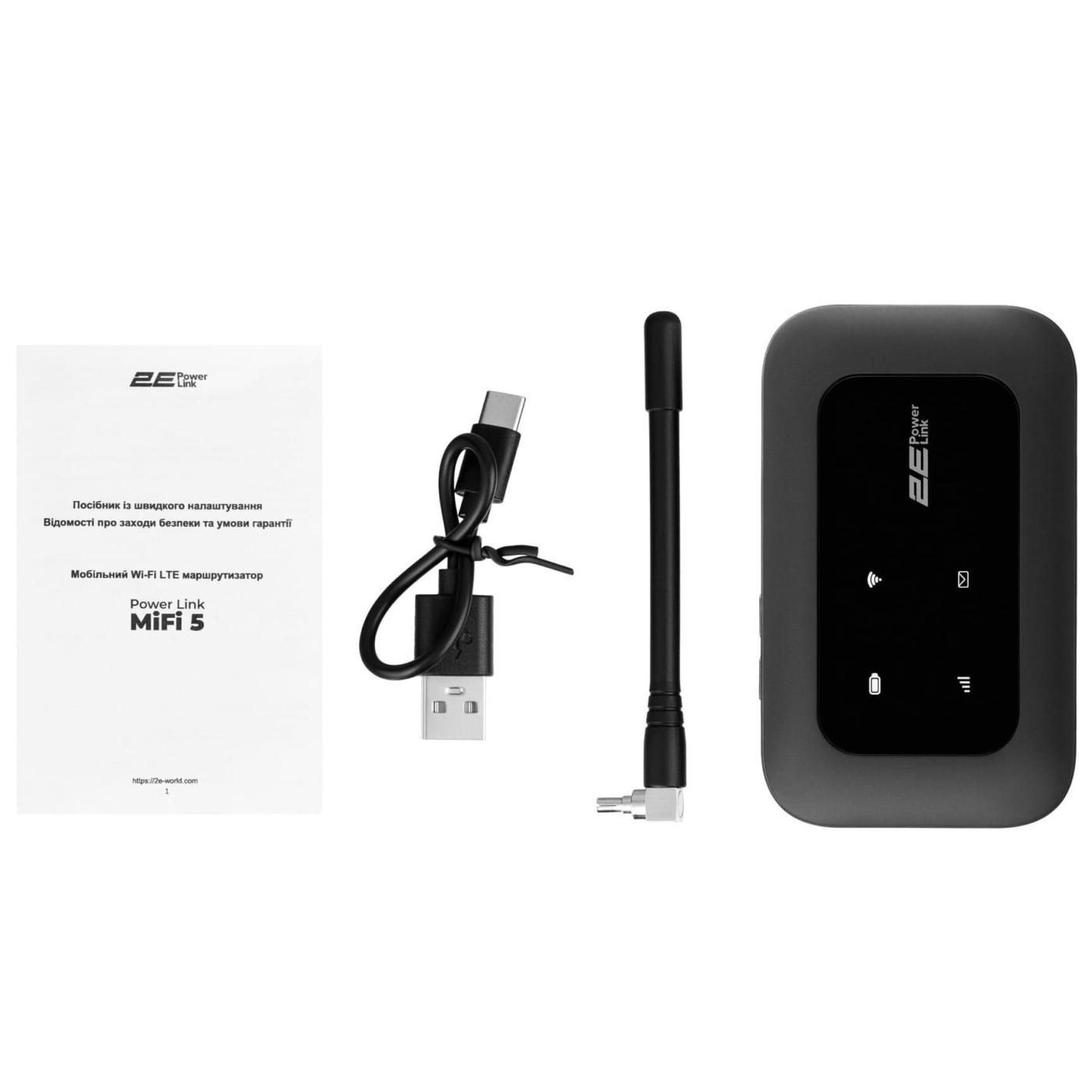 Роутер 2E PowerLink MiFi-2 (2025), Black, 4G (microSIM), WiFi 4 (до 150 Мбит/с), аккумулятор 3000 mAh, Type-C
