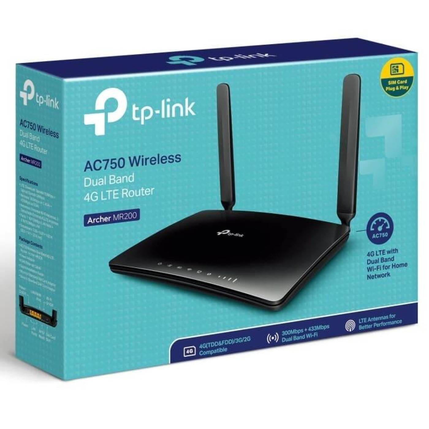 Роутер TP-Link 4G Archer MR200 AC750 Black 802.11ac (ARCHER MR200)