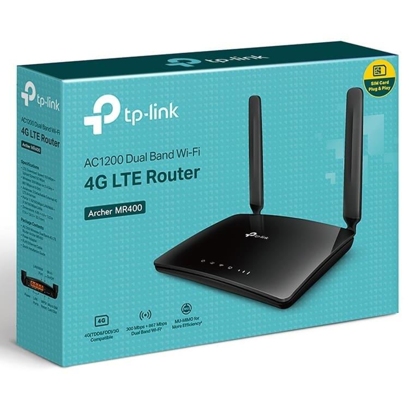 Роутер TP-Link 4G Archer MR400 AC750 Black 802.11ac (Archer MR400)