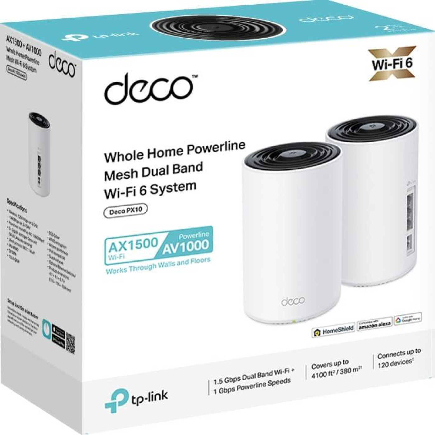 Система WiFi-Mesh TP-LINK Deco PX10 AX1500, 3xGE LAN/WAN, 2 мод, Powerline AV1000