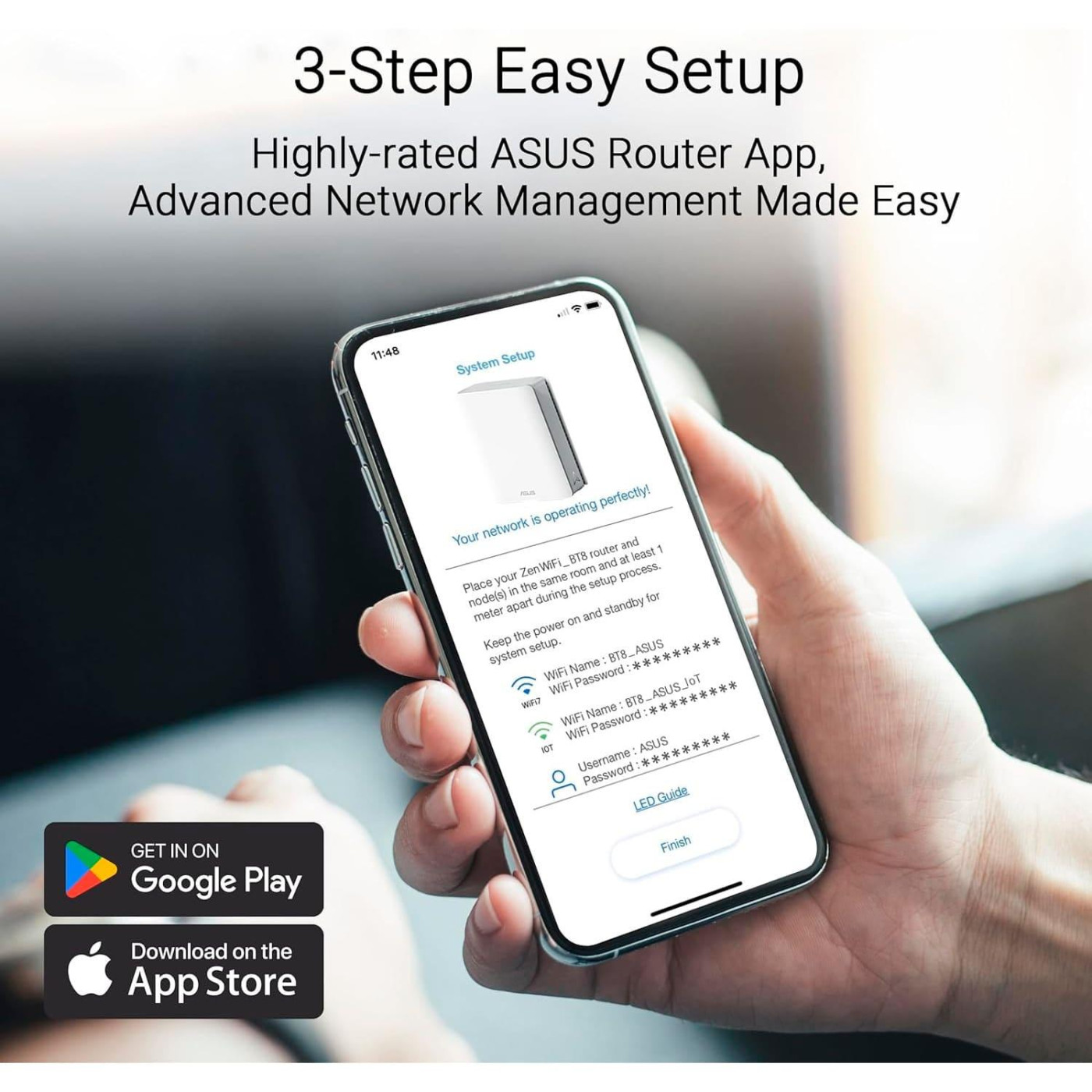 MESH-система ASUS WiFi-Mesh ZenWiFi BT8 BE14000, 1xGE LAN, 1x2.5GE LAN, 1x2.5GE LAN, 1xUSB 3.0, 2мод, билий (90IG0930-MO3B20)